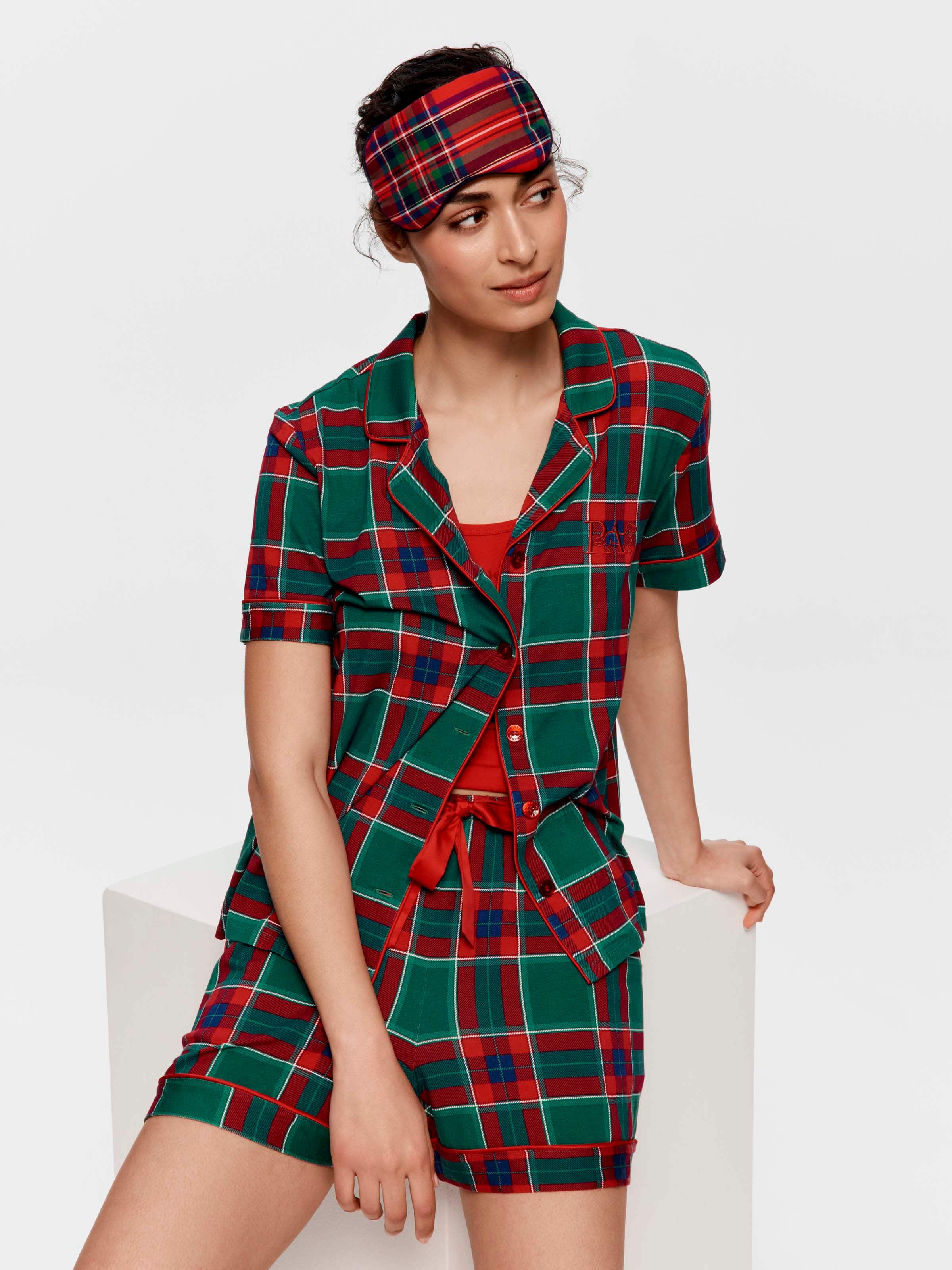 Green Tartan Bamboo Jersey Shortie Pj Set