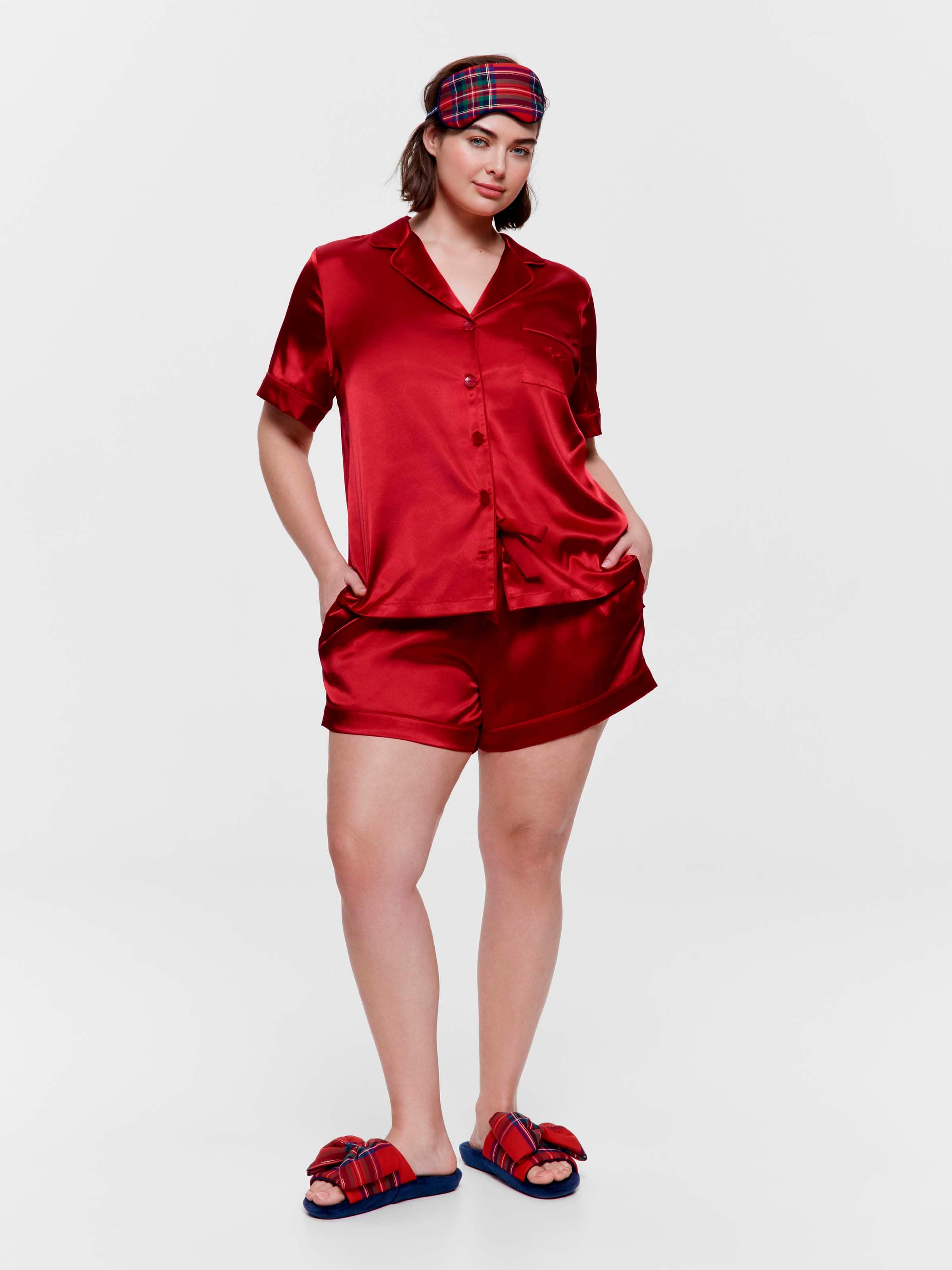 P.A. Plus Red Chic Satin Boxed Shortie Pj Set