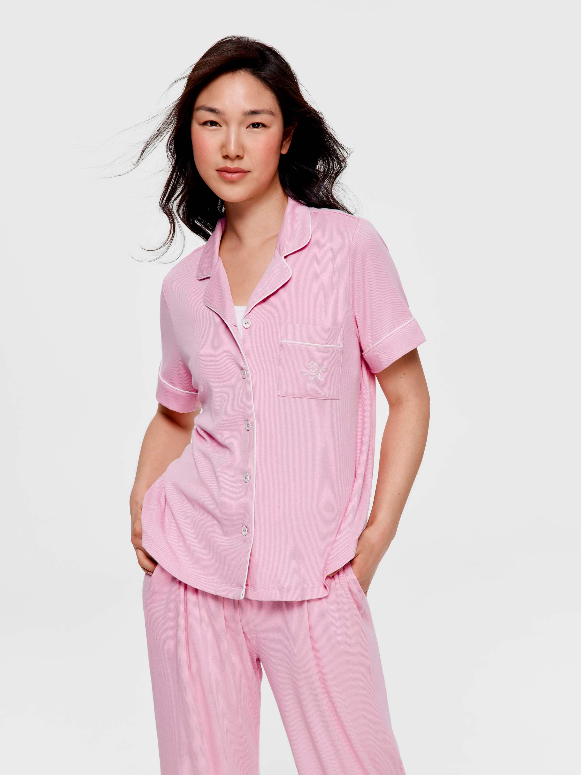 Dusty Rose Bamboo Rib Short Sleeve Shirt