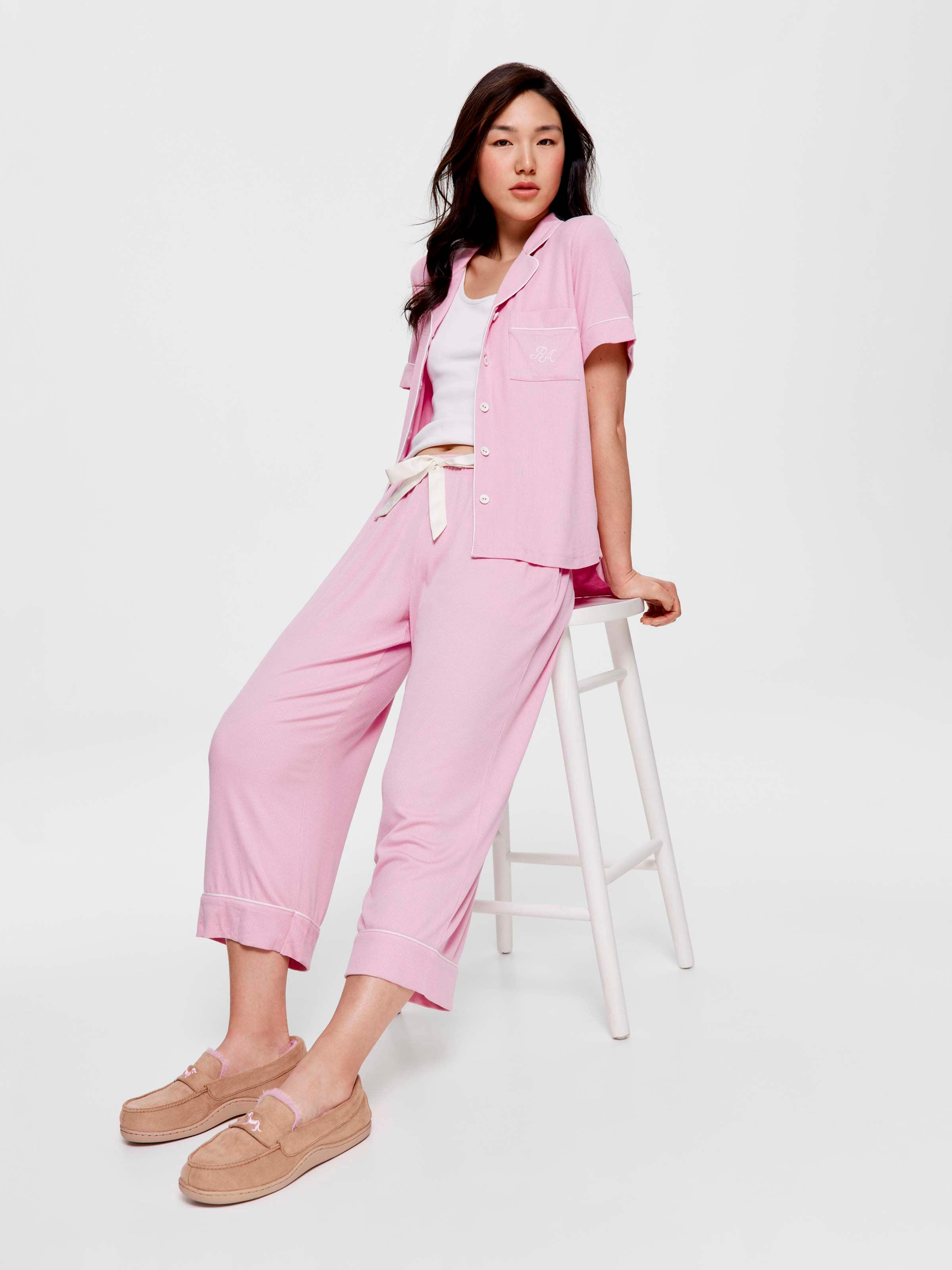 Dusty Rose Bamboo Rib 3/4 Pj Pant
