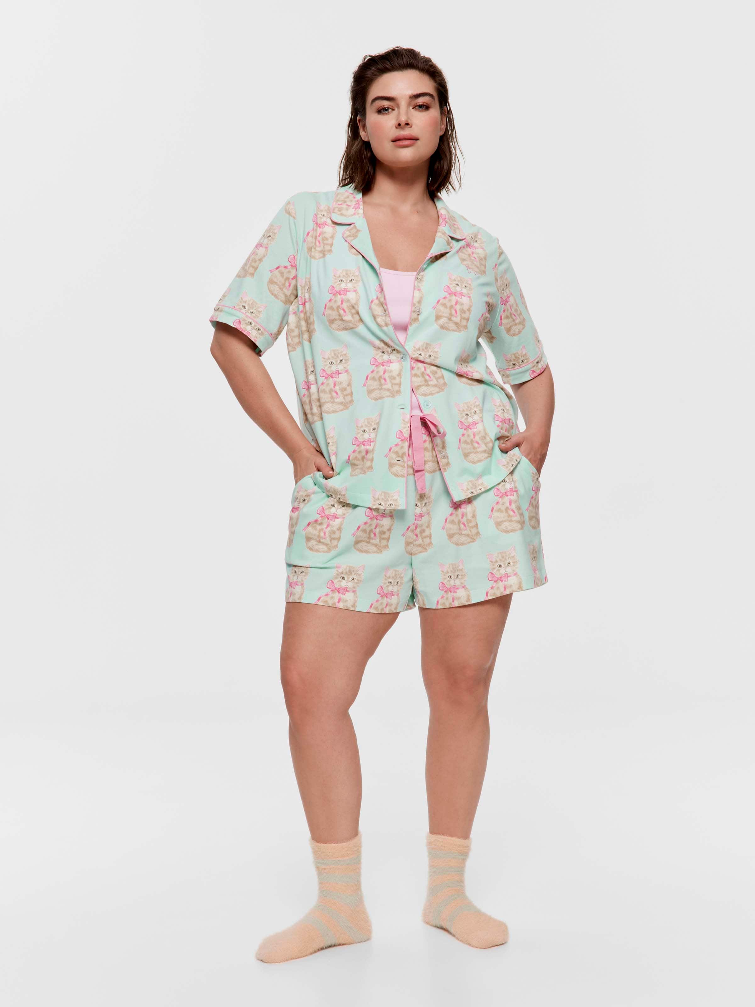 P.A. Plus Pretty Cat Shortie Pj Set