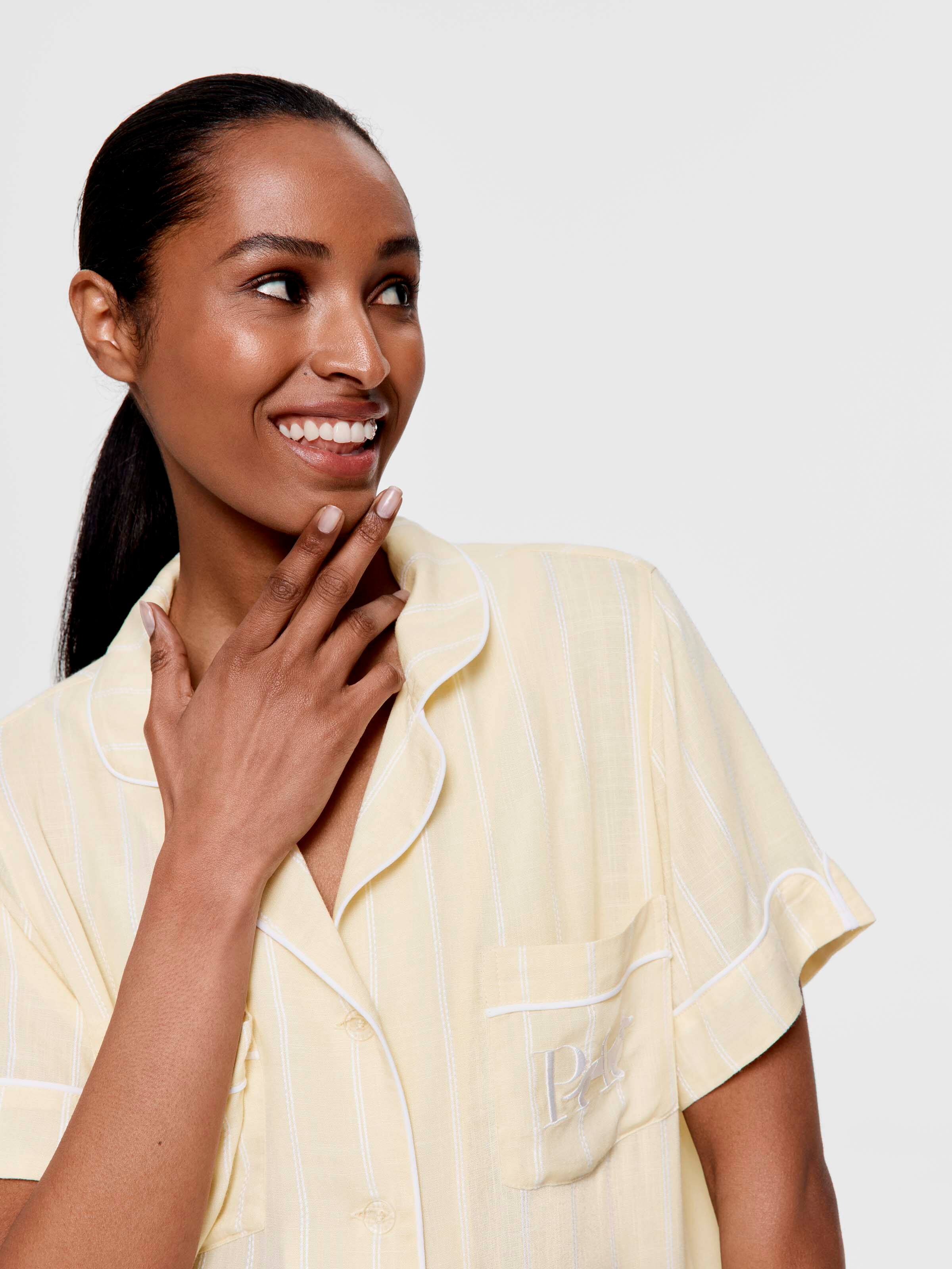 Butter Yellow Textured Stripe Short Sleeve Shirt