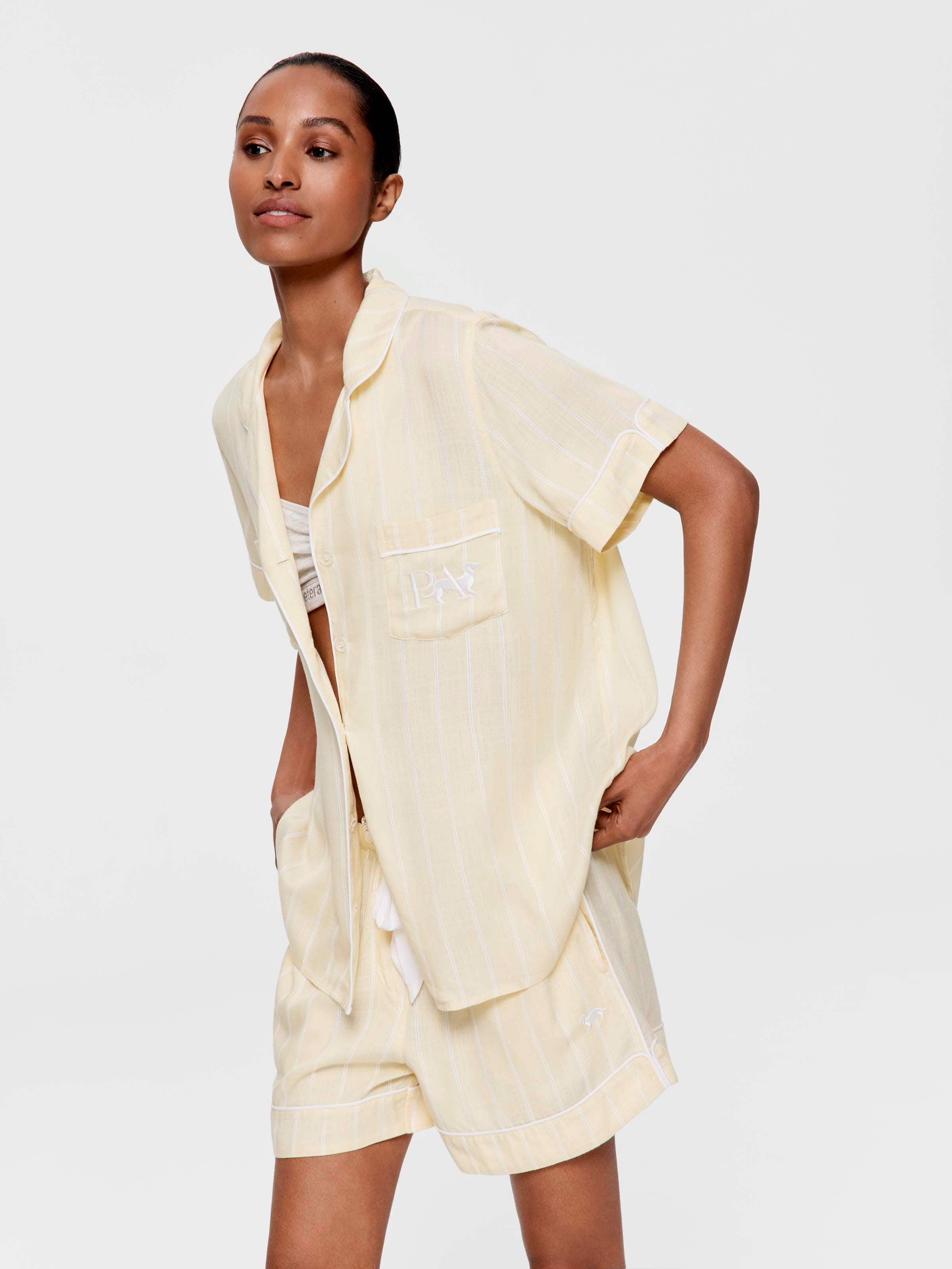 Butter Yellow Textured Stripe Short Sleeve Shirt