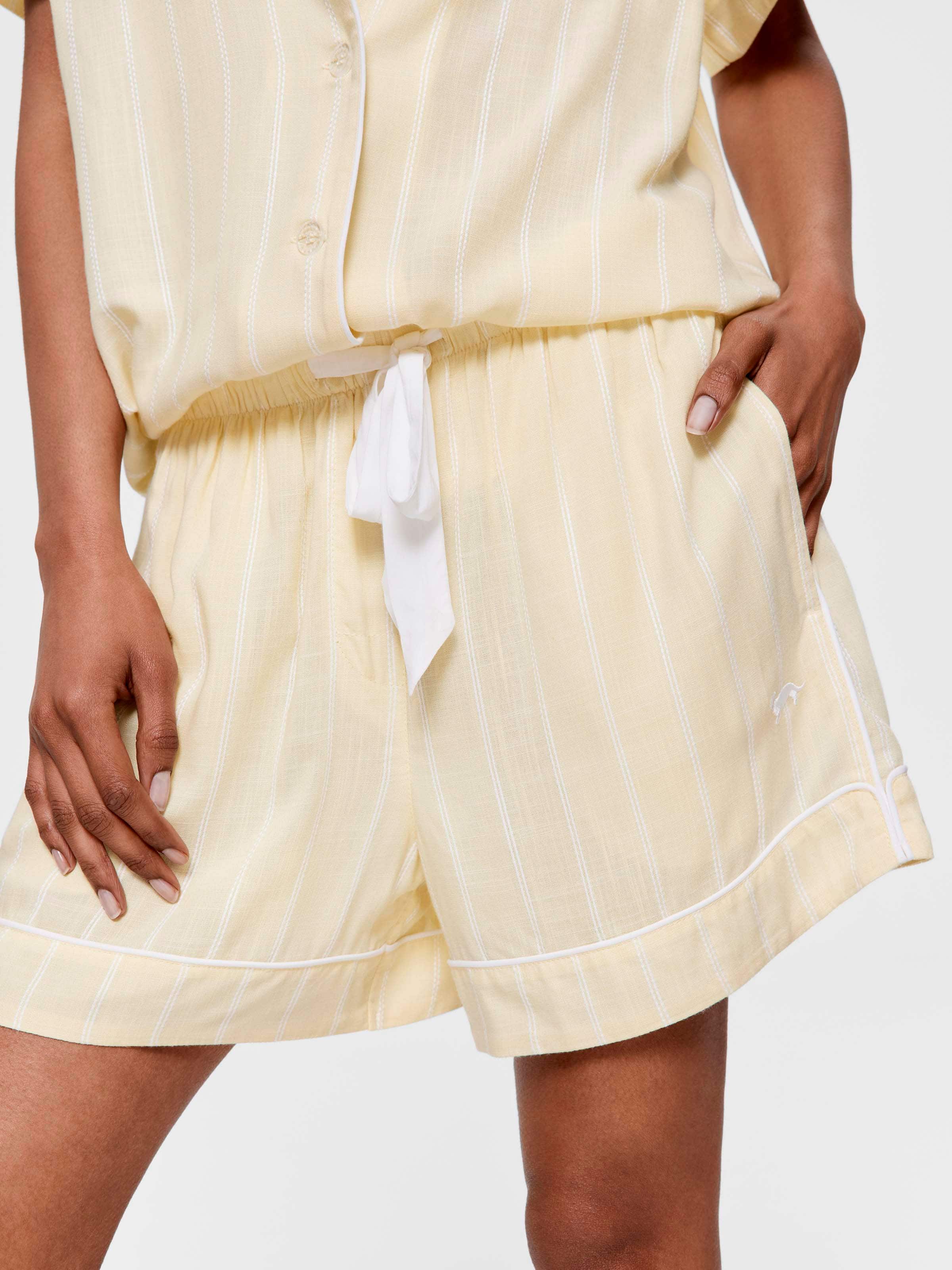 Butter Yellow Textured Stripe Relaxed Mid Short