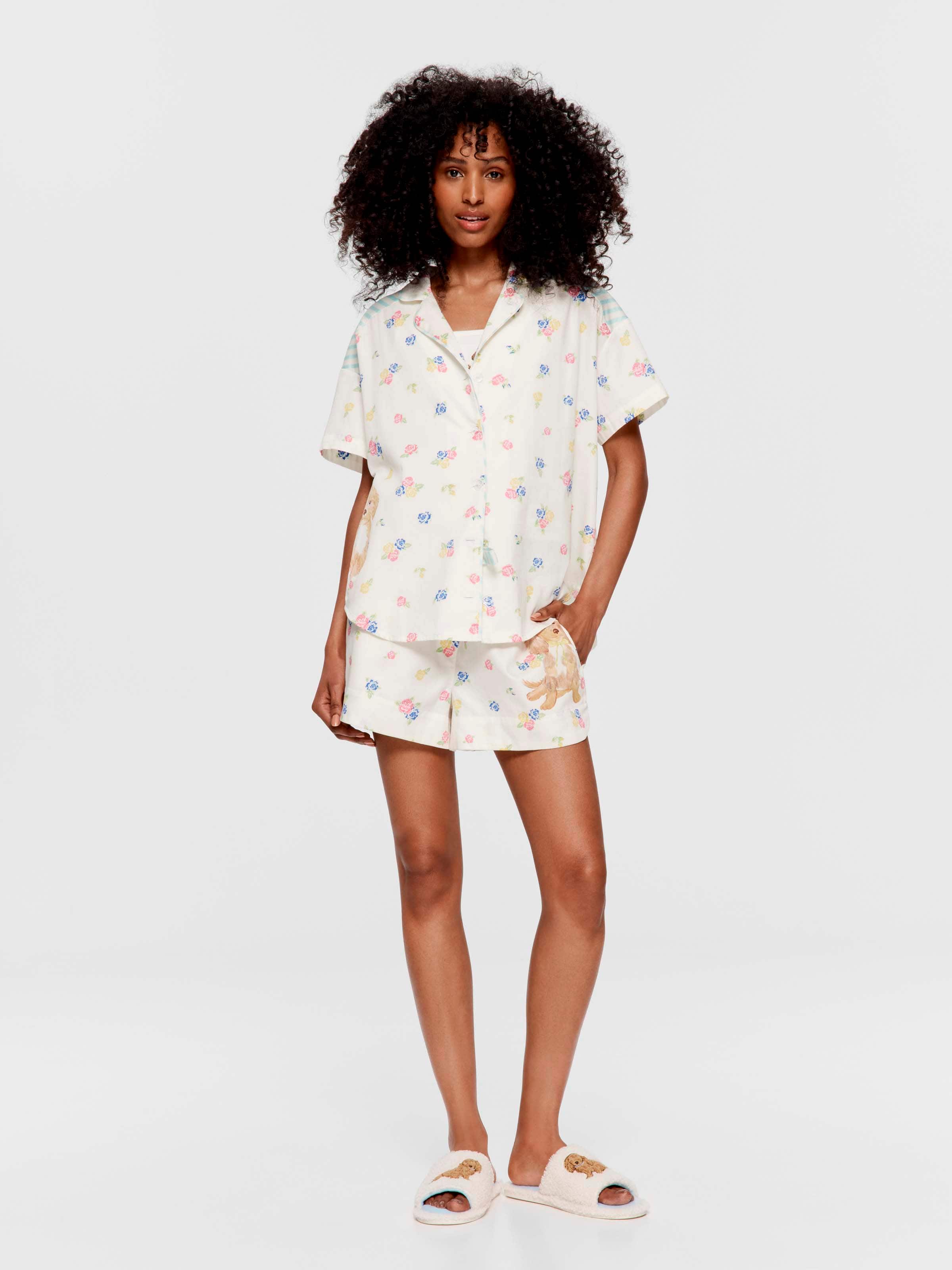 Vintage Floral Puppy 100% Cotton Short Sleeve Shirt