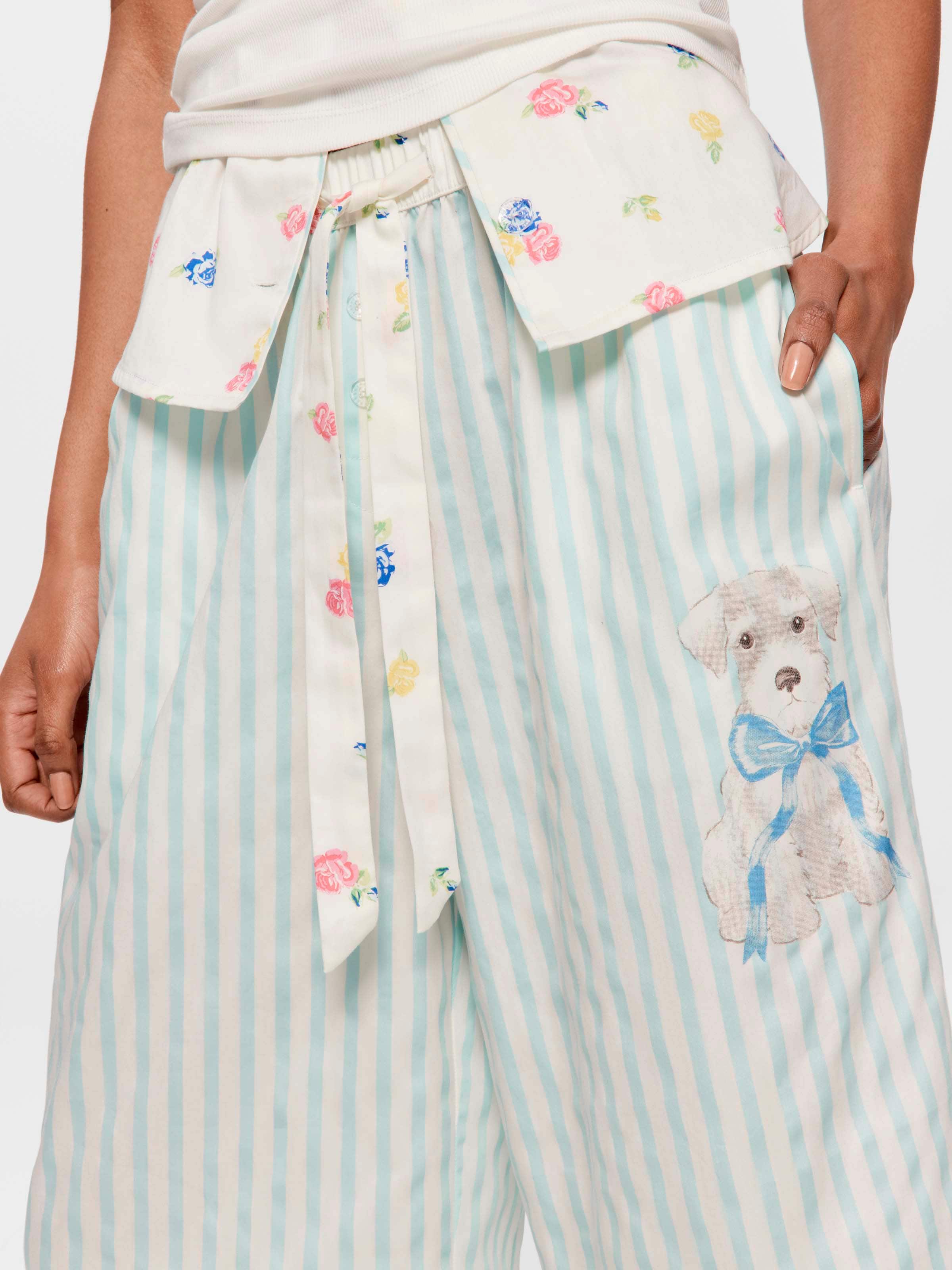 Vintage Stripe Puppy 100% Cotton 3/4 Pj Pant