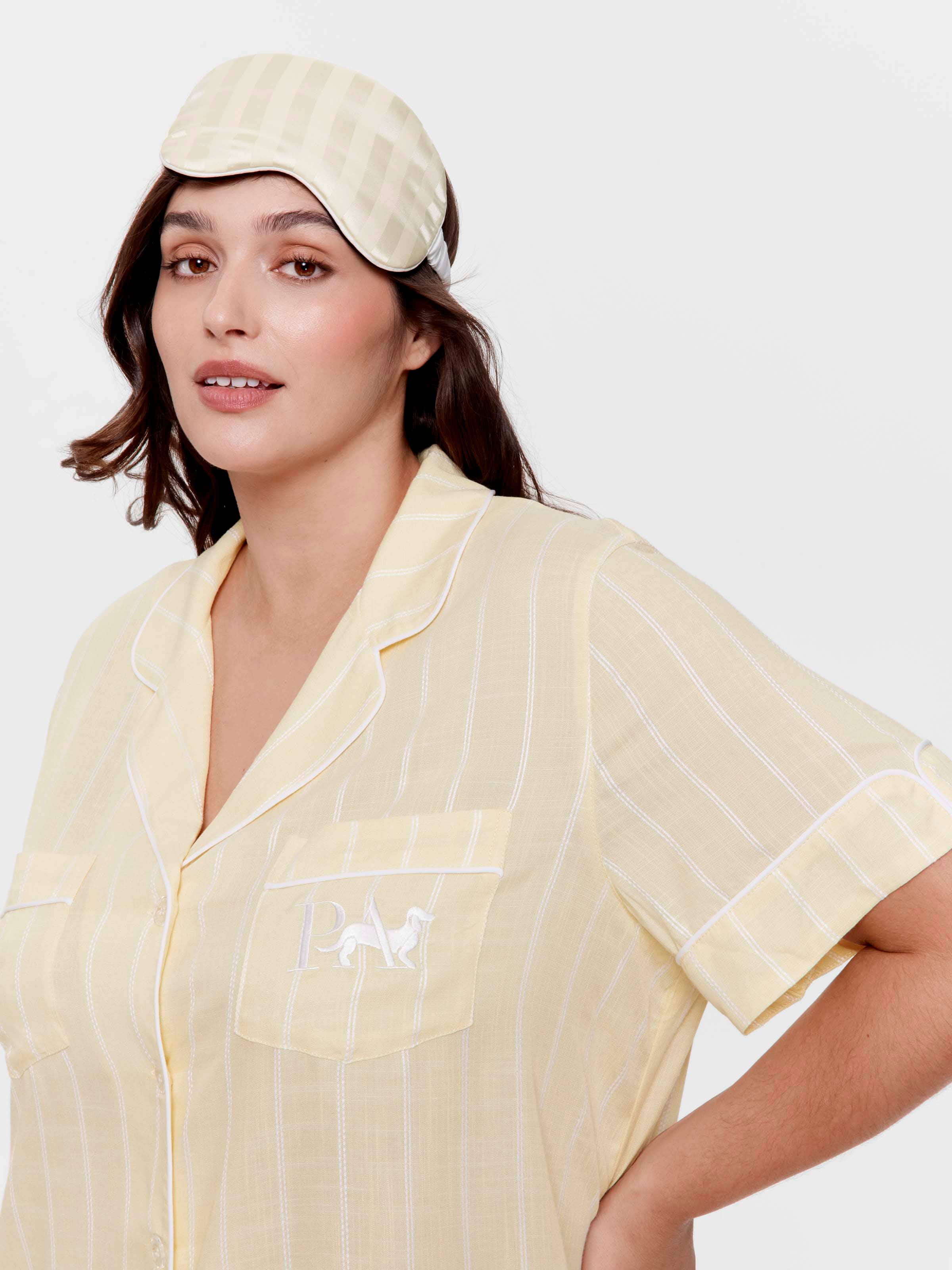 P.A. Plus Butter Yellow Textured Stripe Short Sleeve Shirt