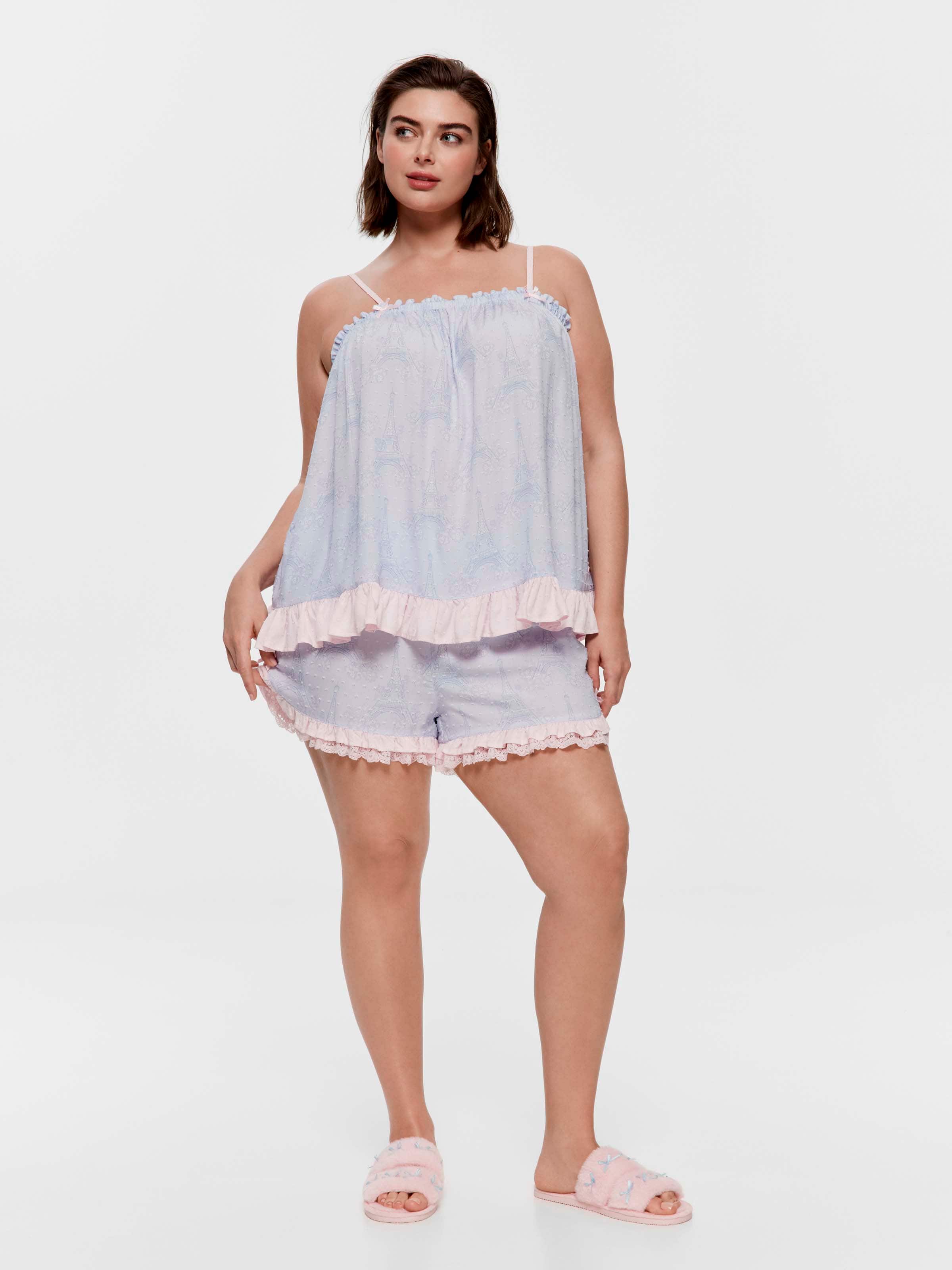 P.A. Plus Paris Eiffel Tower Cami Ruffle Boxed Pj Set