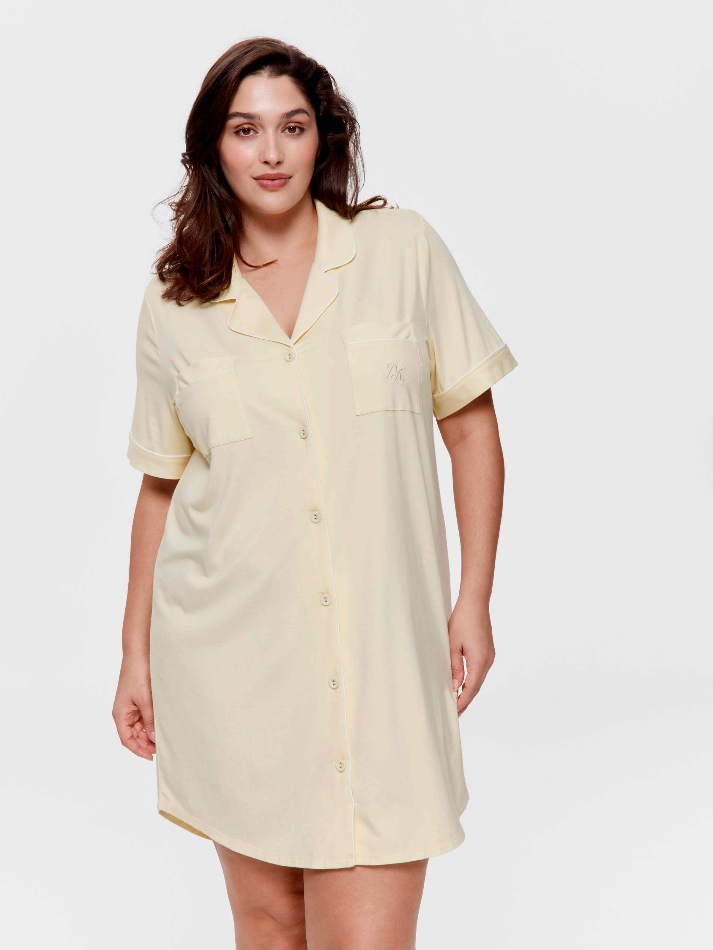P.A. Plus Butter Yellow Bamboo Jersey Short Sleeve Nightshirt