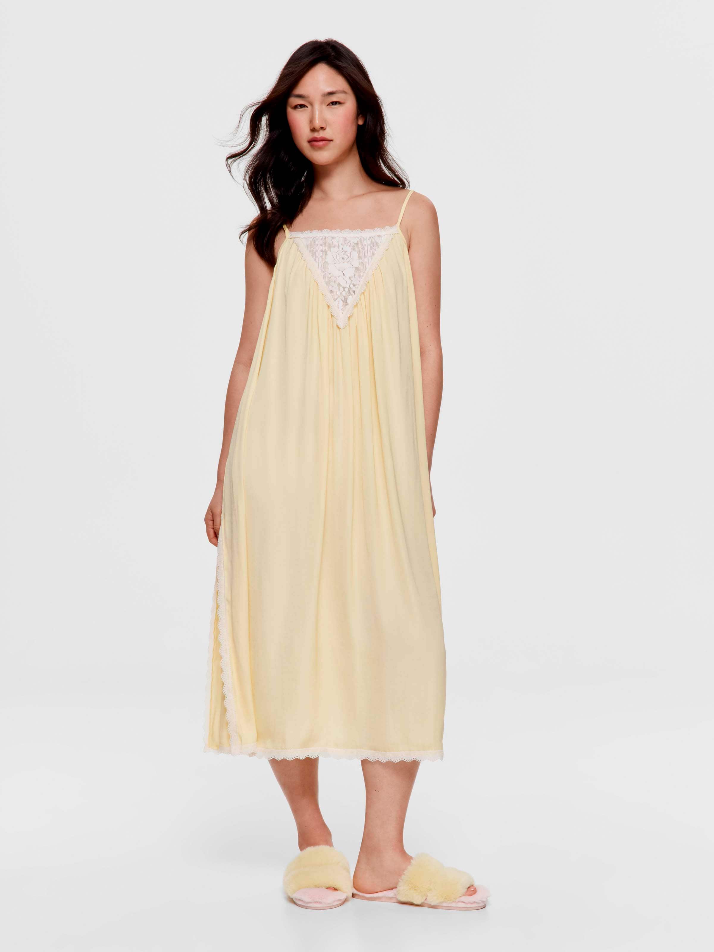Yellow Side Split Lace Fashion Nightie