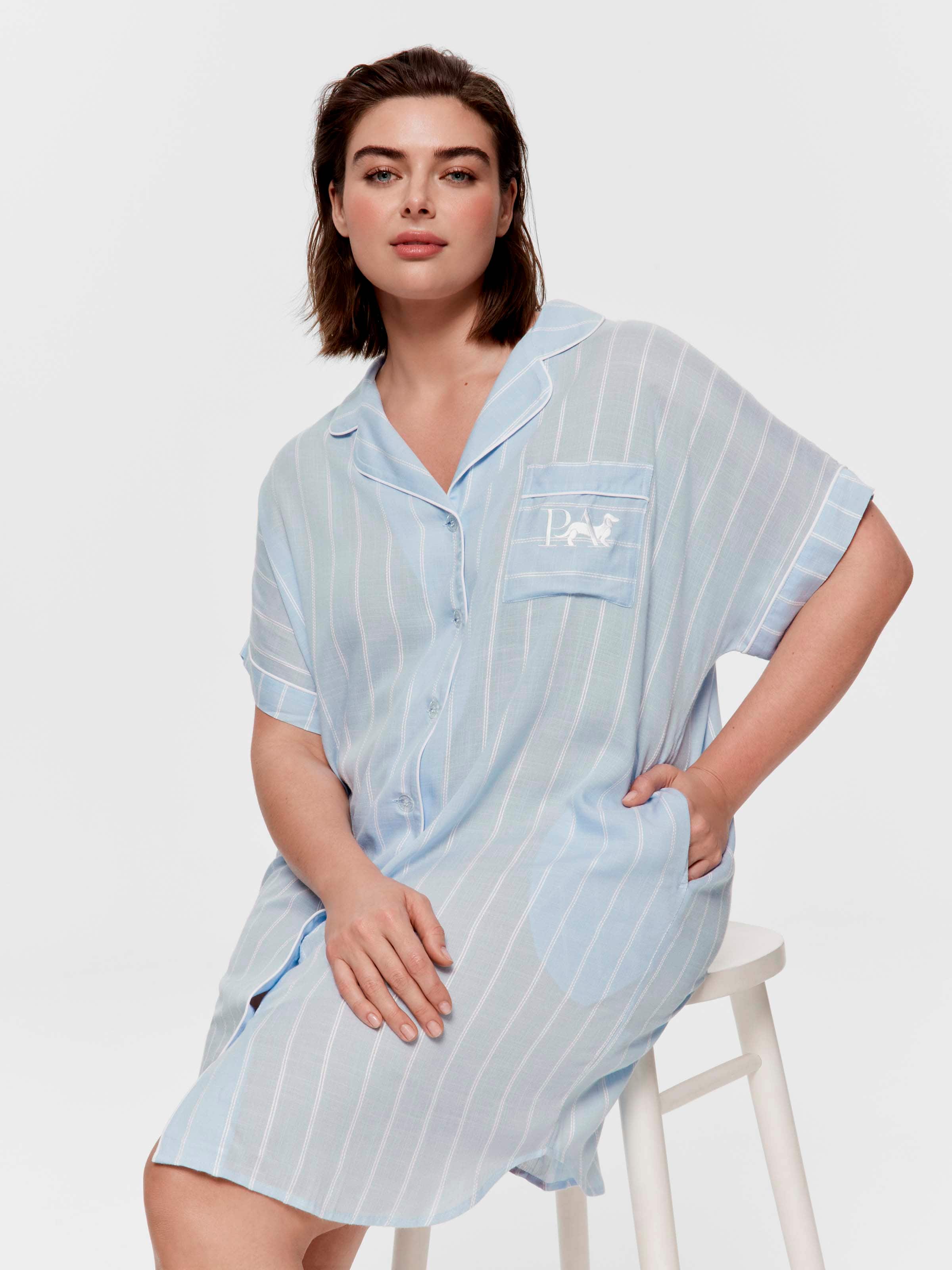 P.A. Plus Blue Textured Stripe Boyfriend Nightshirt