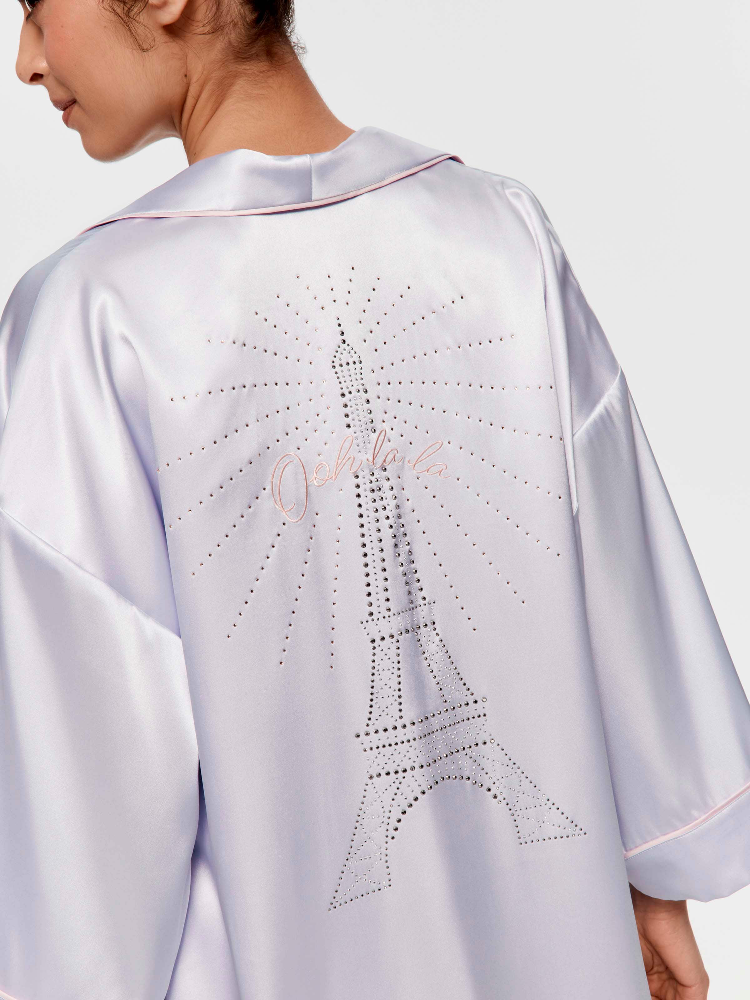 Paris Sparkling Eiffel Tower Boudoir Satin Gown