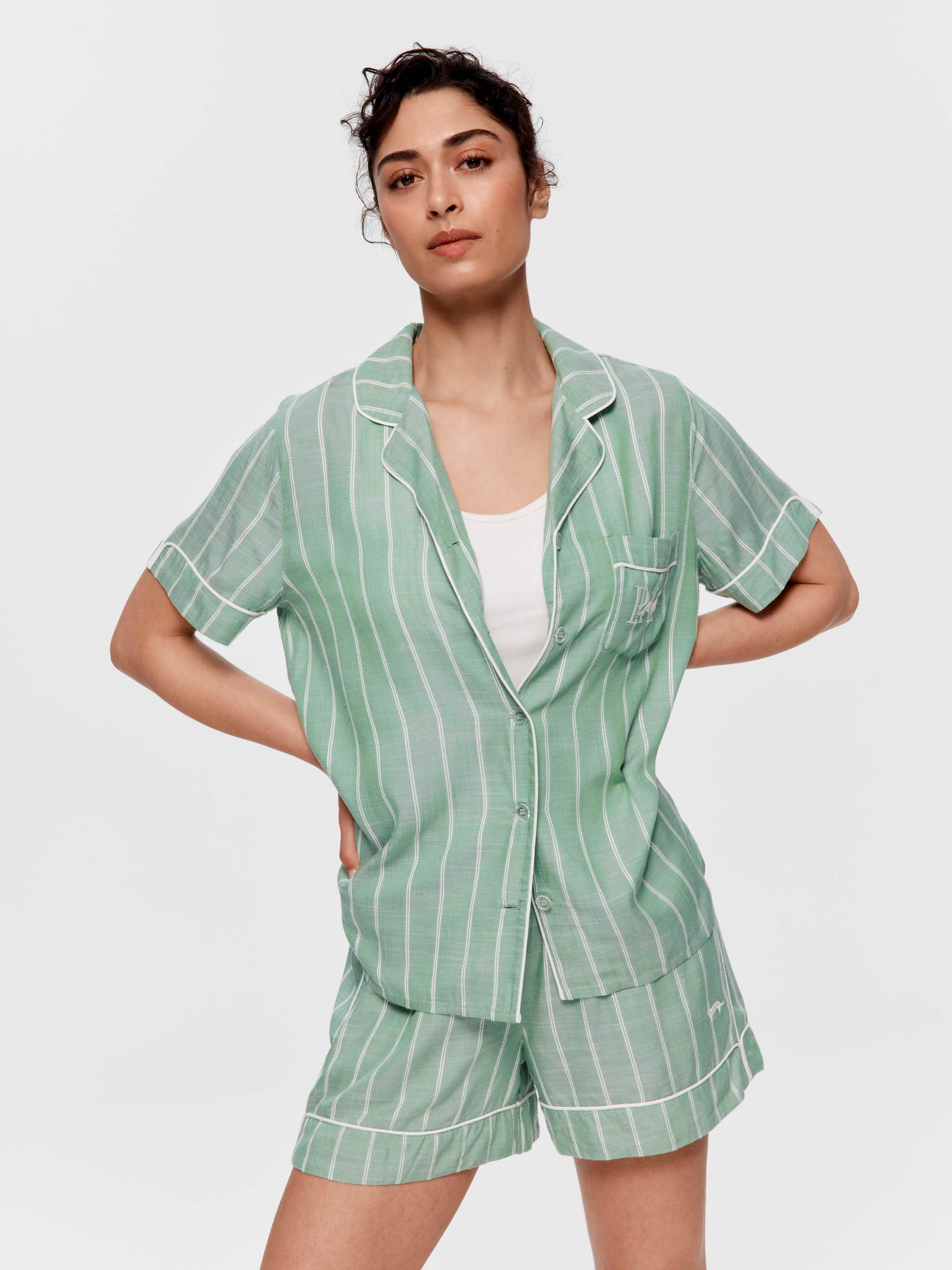 Sage Green Textured Stripe Short Sleeve Shirt