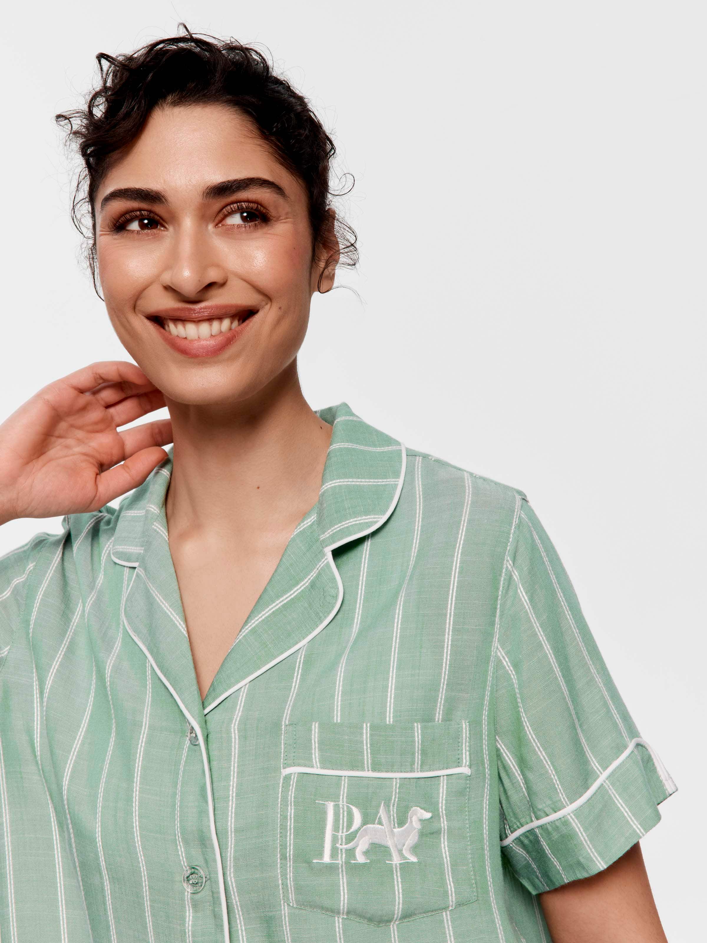 Sage Green Textured Stripe Short Sleeve Shirt