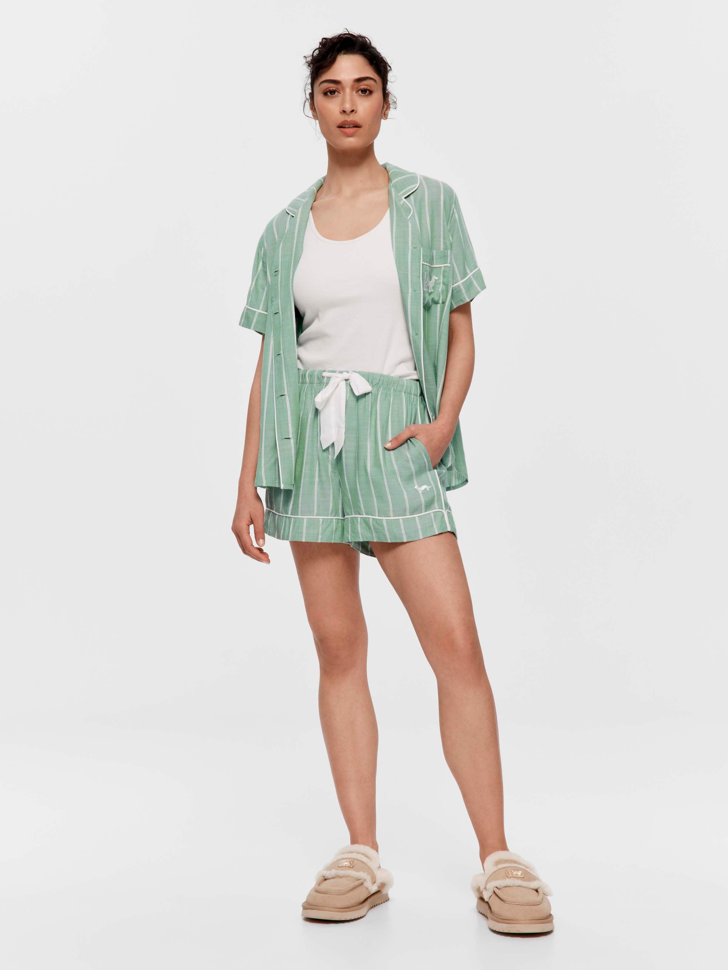 Sage Green Textured Stripe Relaxed Mid Short