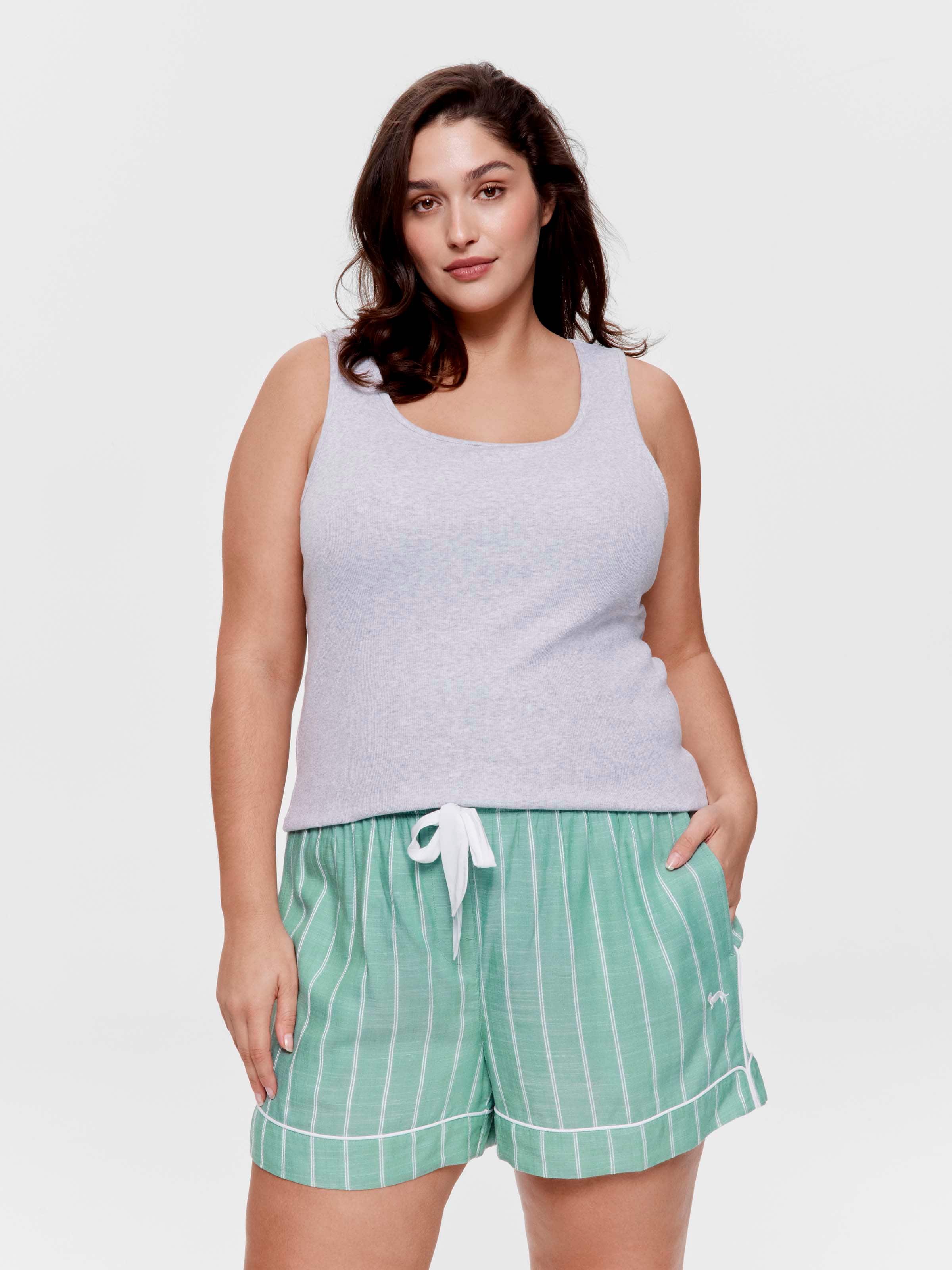 P.A. Plus Sage Green Textured Stripe Relaxed Mid Short