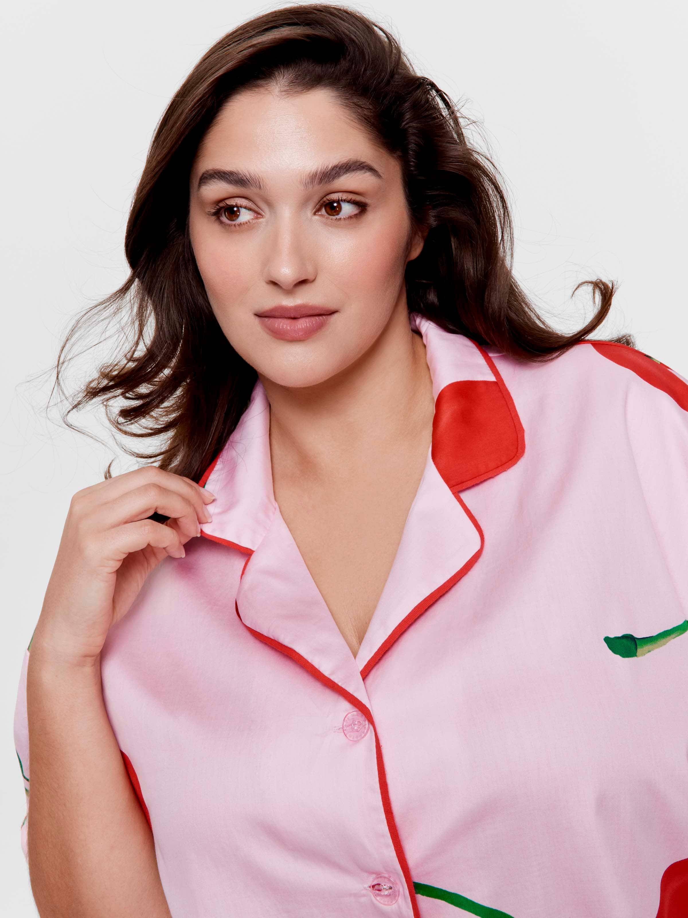 P.A. Plus Cherry 100% Soft Cotton Short Sleeve & Pant Pj Set