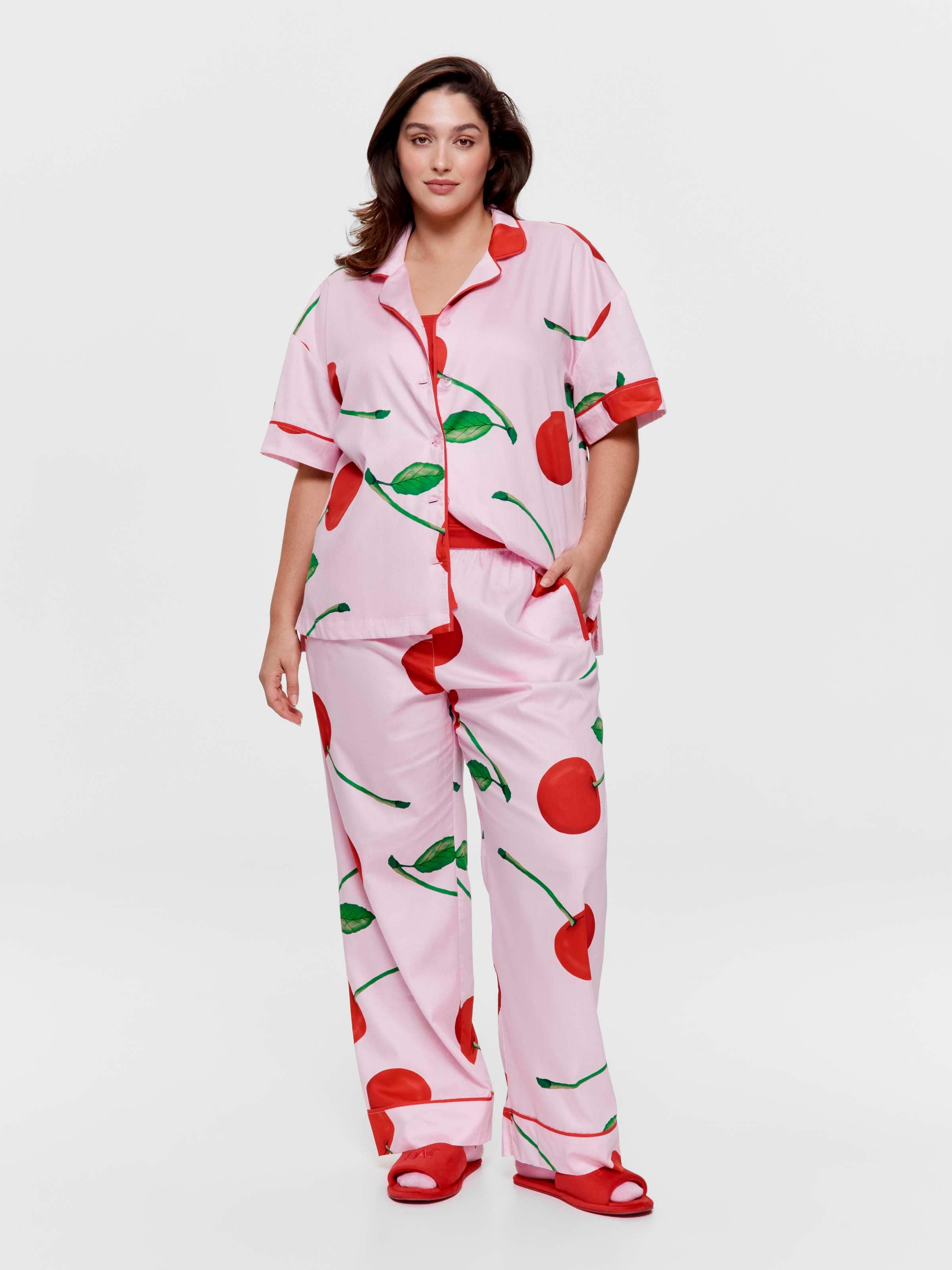 P.A. Plus Cherry 100% Soft Cotton Short Sleeve & Pant Pj Set