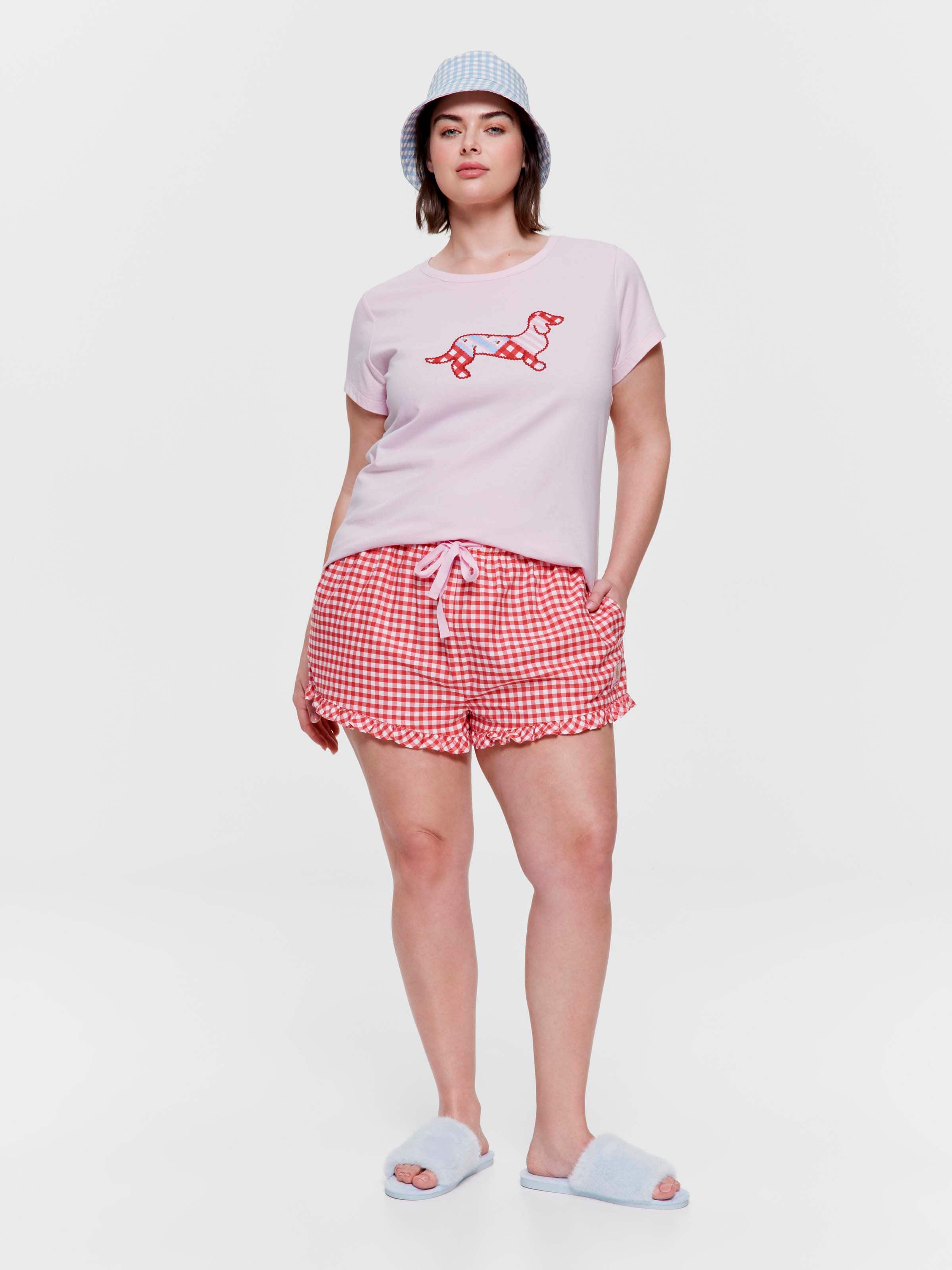 P.A. Plus Red Gingham 100% Cotton Mini Frill Short