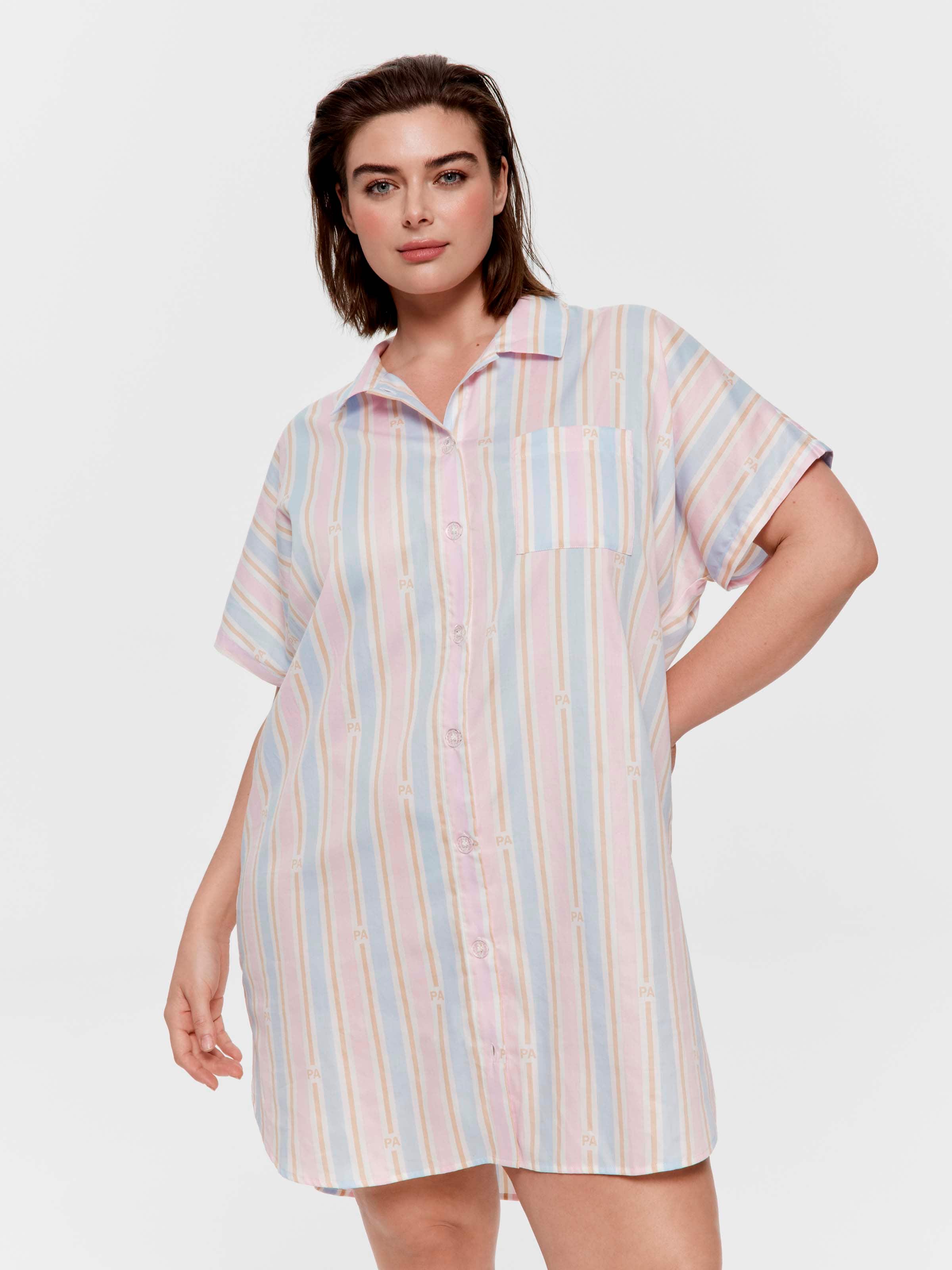 P.A. Plus Multi Stripe 100% Cotton Boyfriend Nightshirt