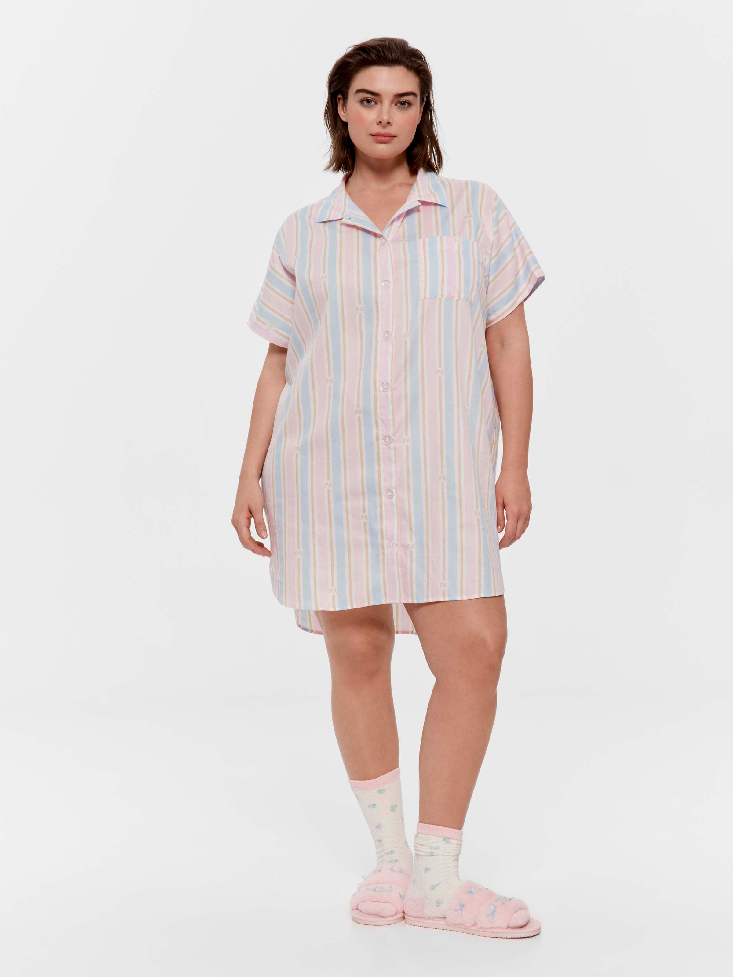 P.A. Plus Multi Stripe 100% Cotton Boyfriend Nightshirt