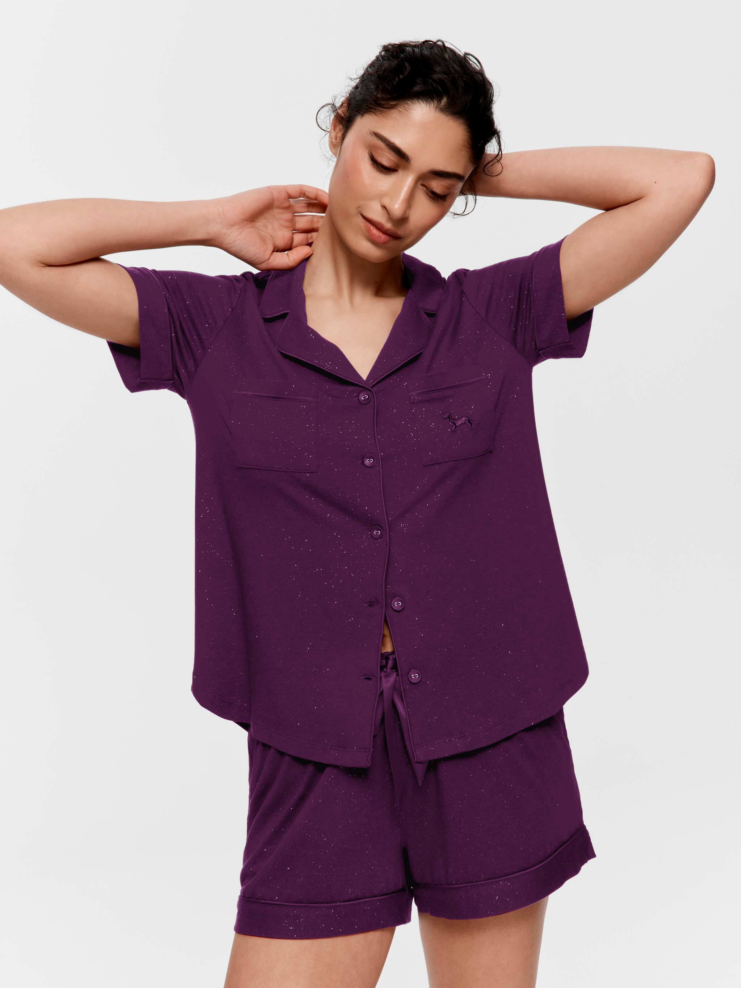 Purple Glitter Bamboo Jersey Shortie Pj Set