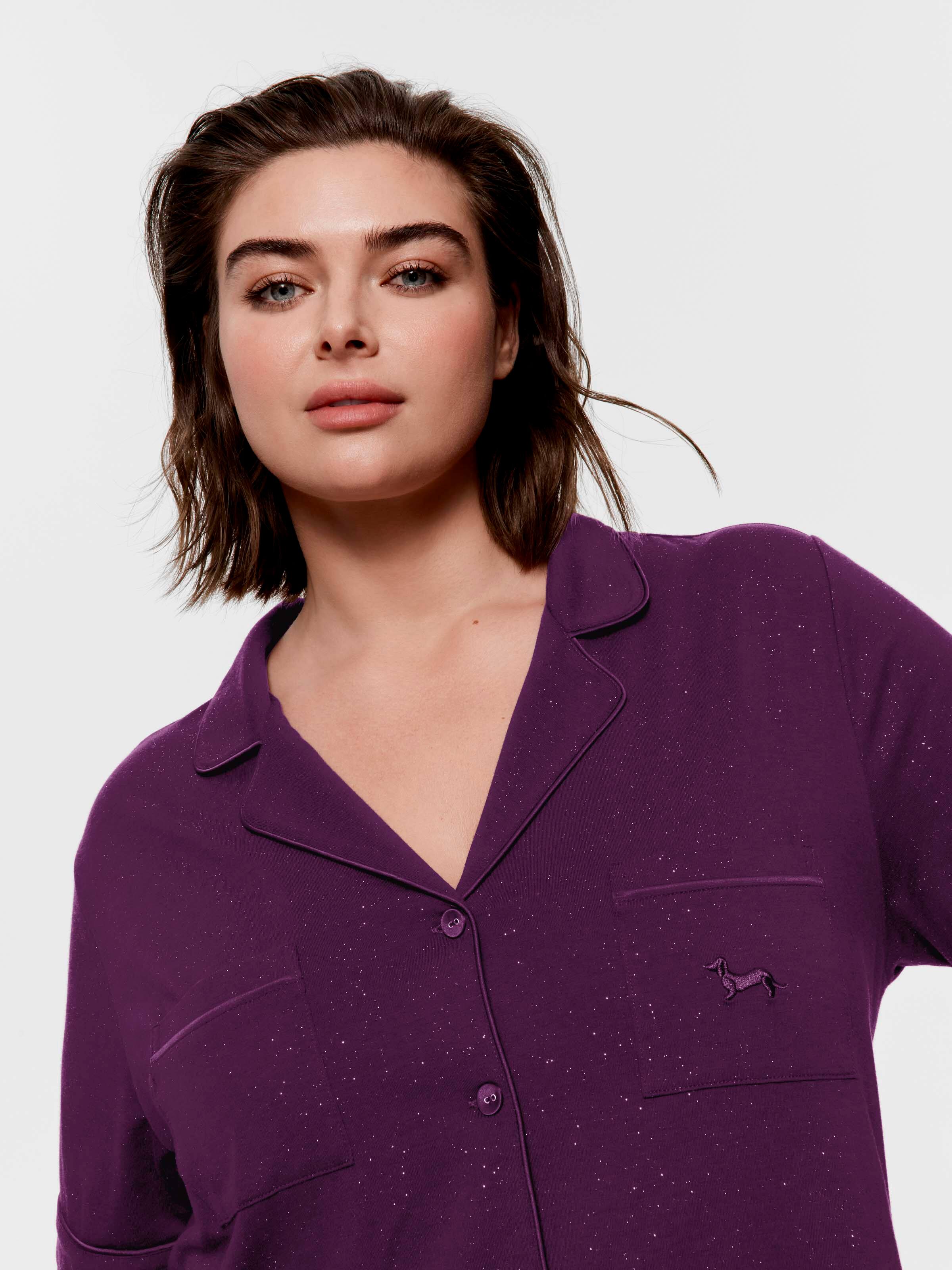 P.A. Plus Purple Glitter Bamboo Jersey Shortie Pj Set