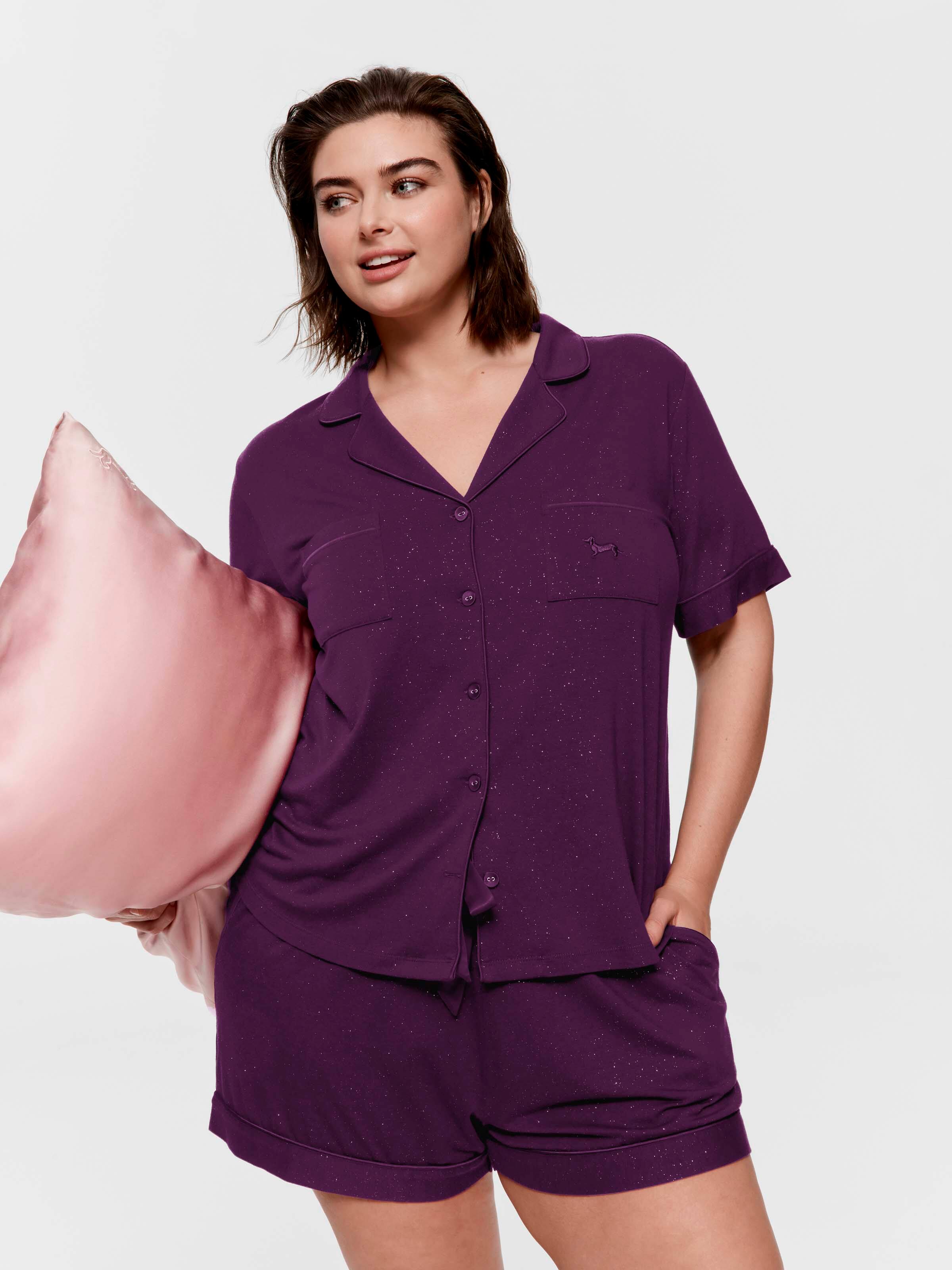P.A. Plus Purple Glitter Bamboo Jersey Shortie Pj Set