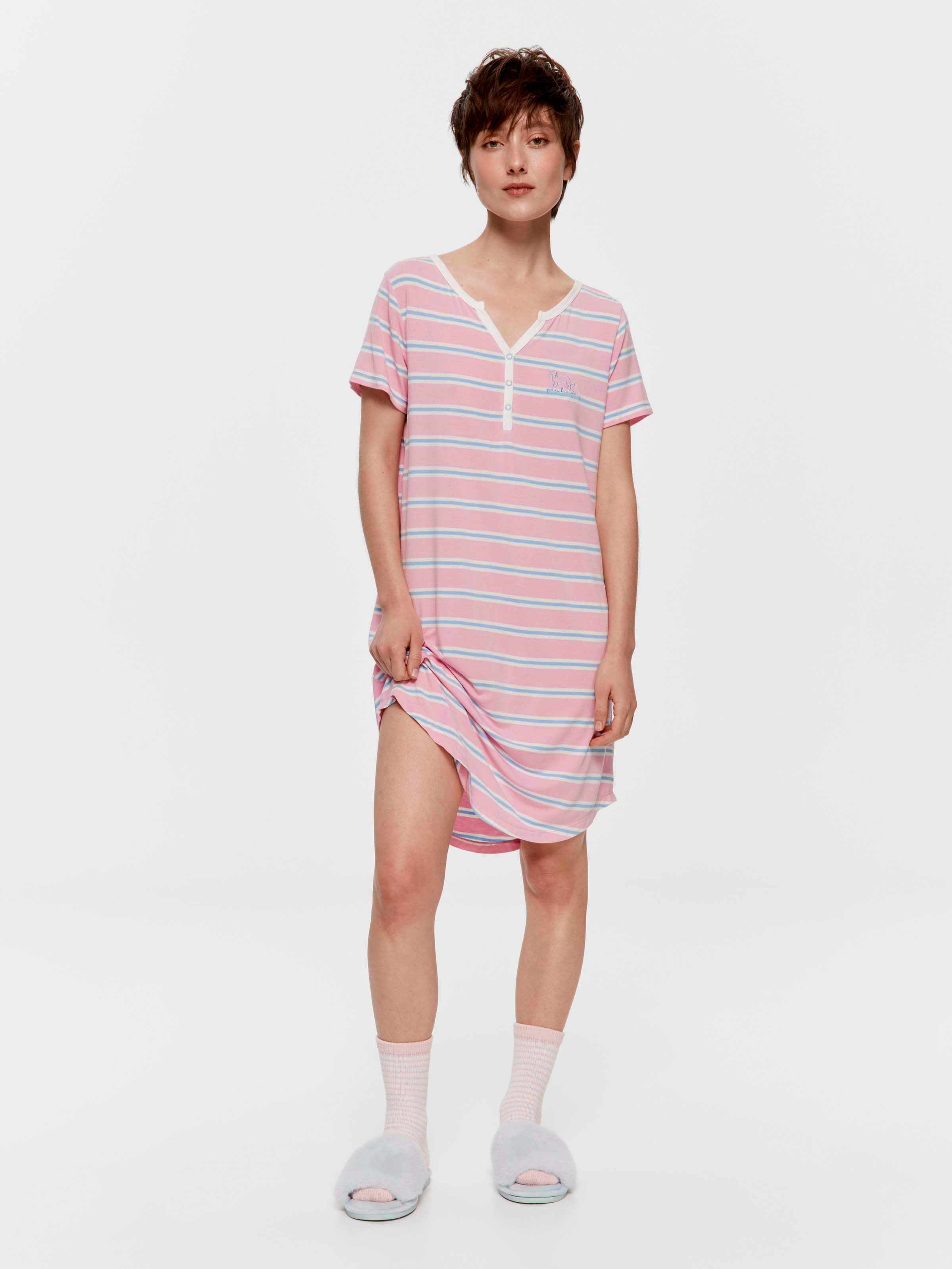 Pink Stripe Henley Short Sleeve Henley Nightie
