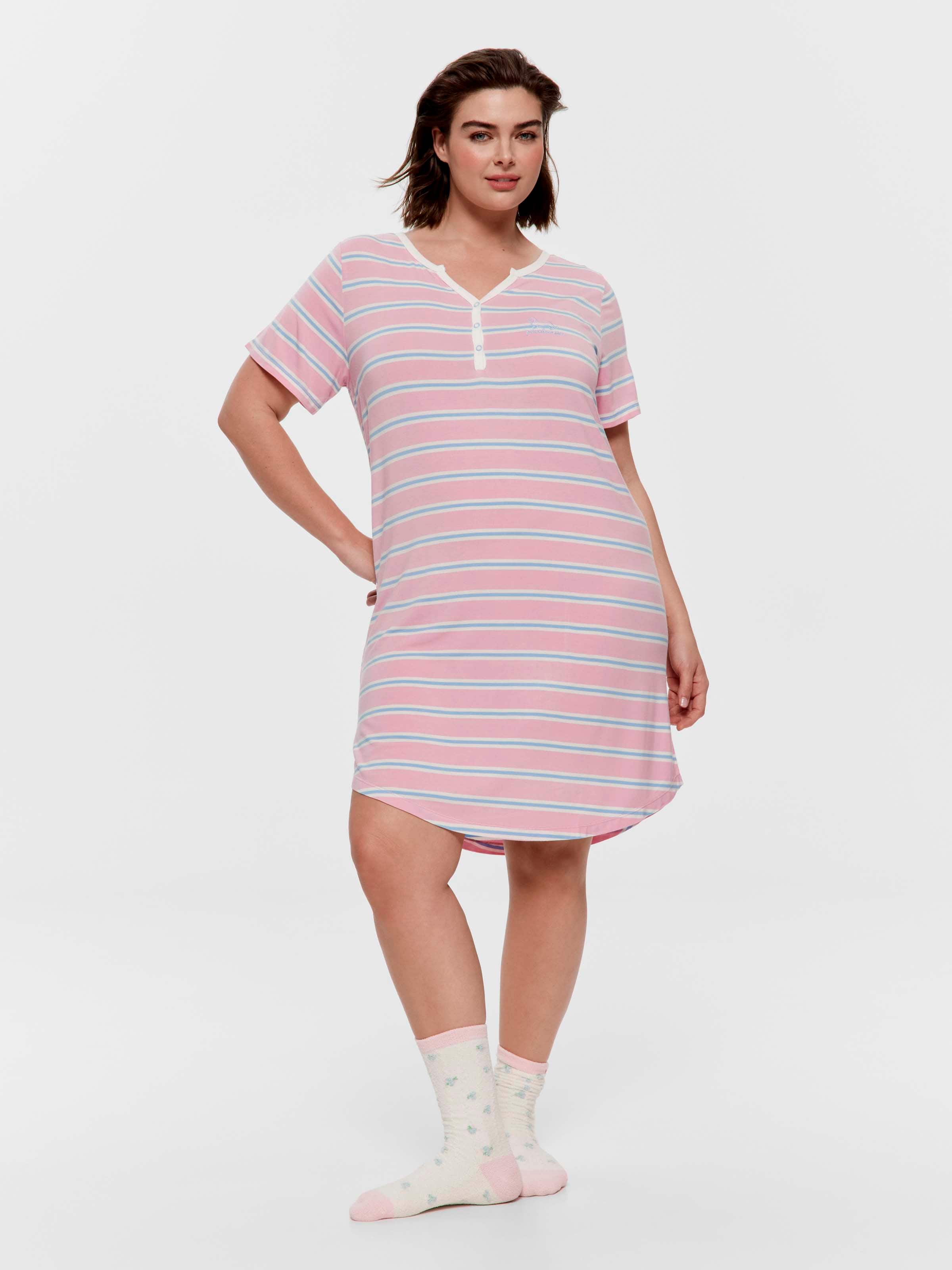 P.A. Plus Pink Stripe Henley Short Sleeve Henley Nightie