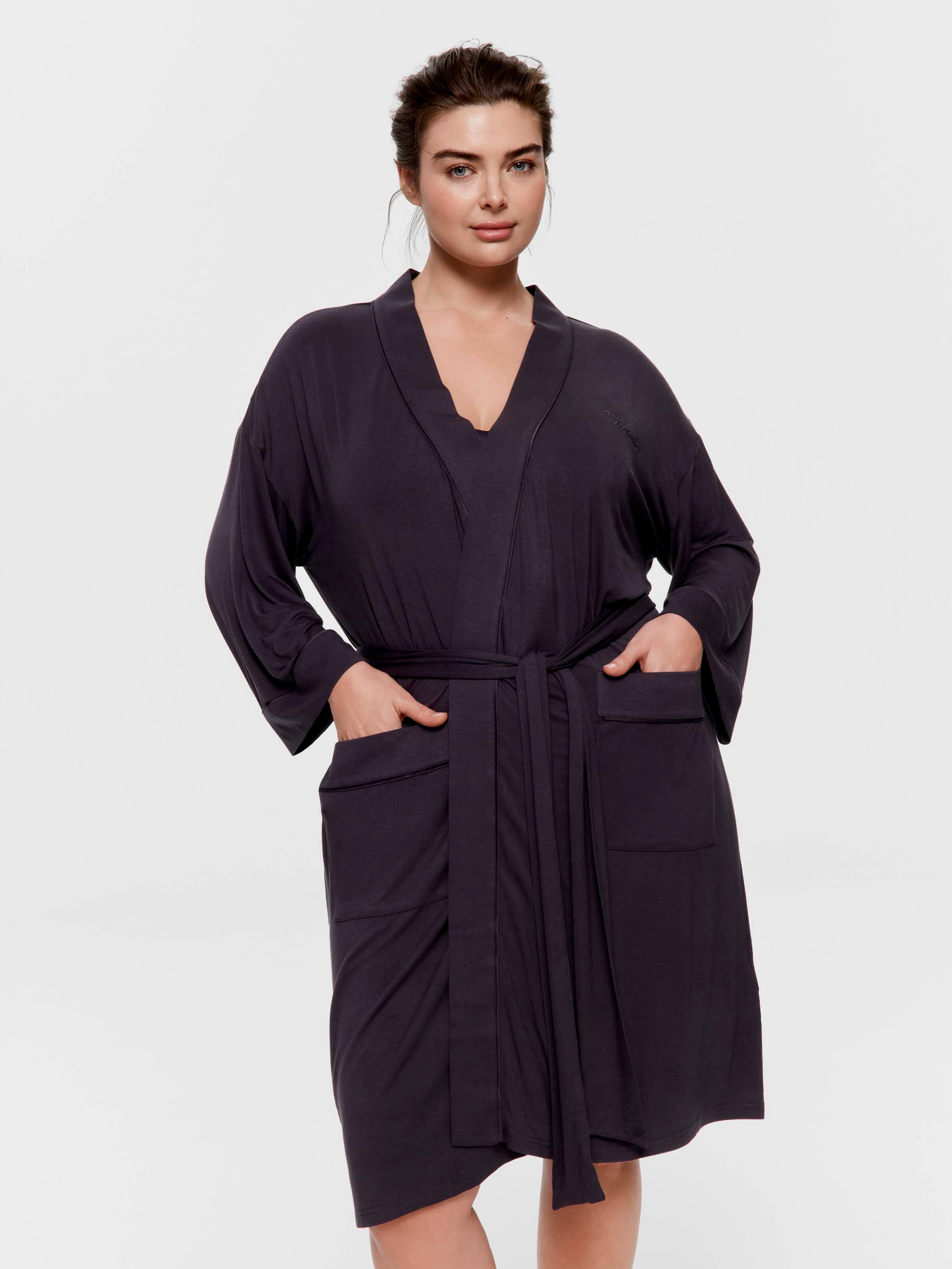 P.A. Plus Charcoal Bamboo Jersey Kimono Gown