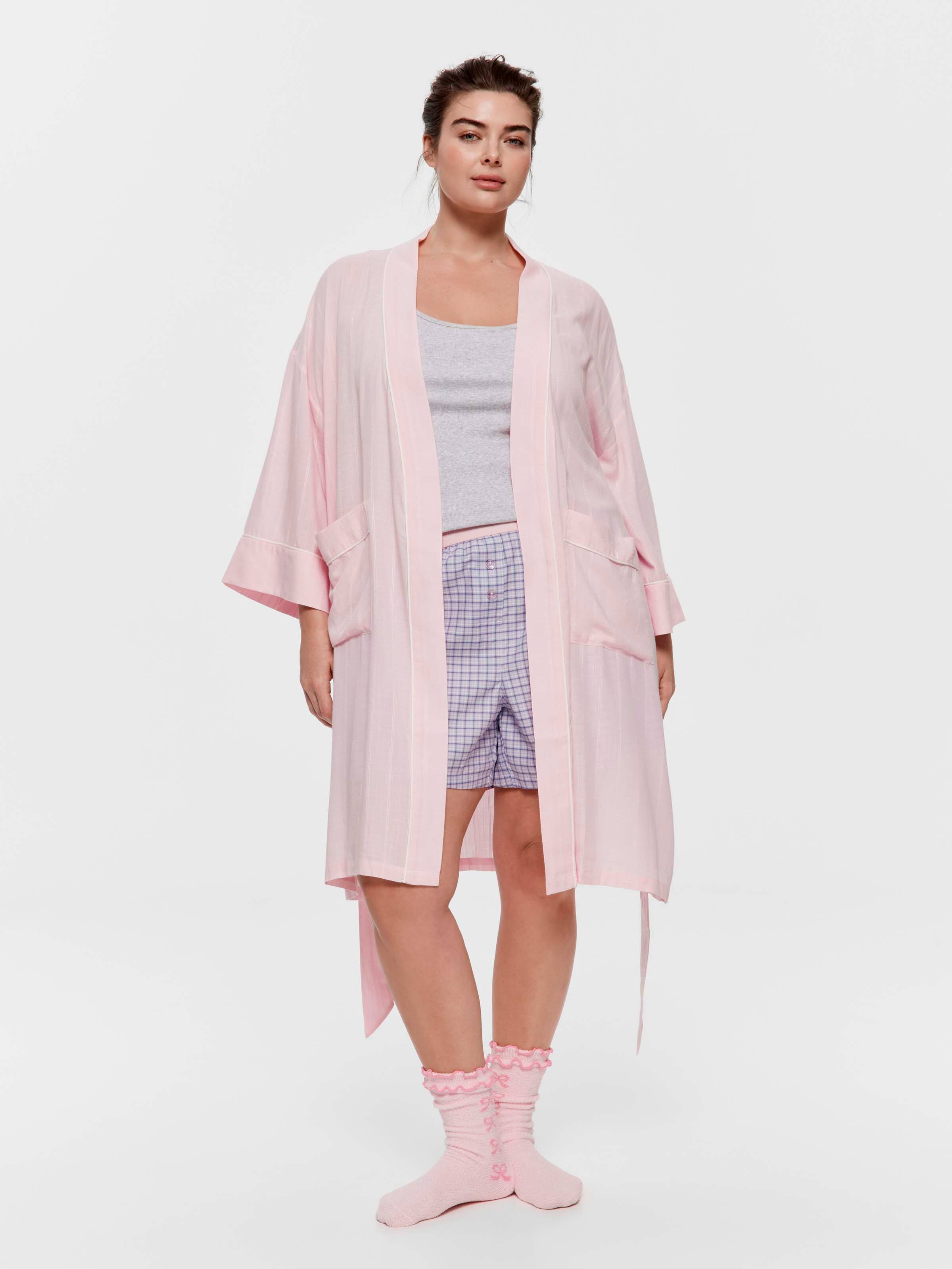 P.A. Plus Pink Textured Stripe Kimono Gown