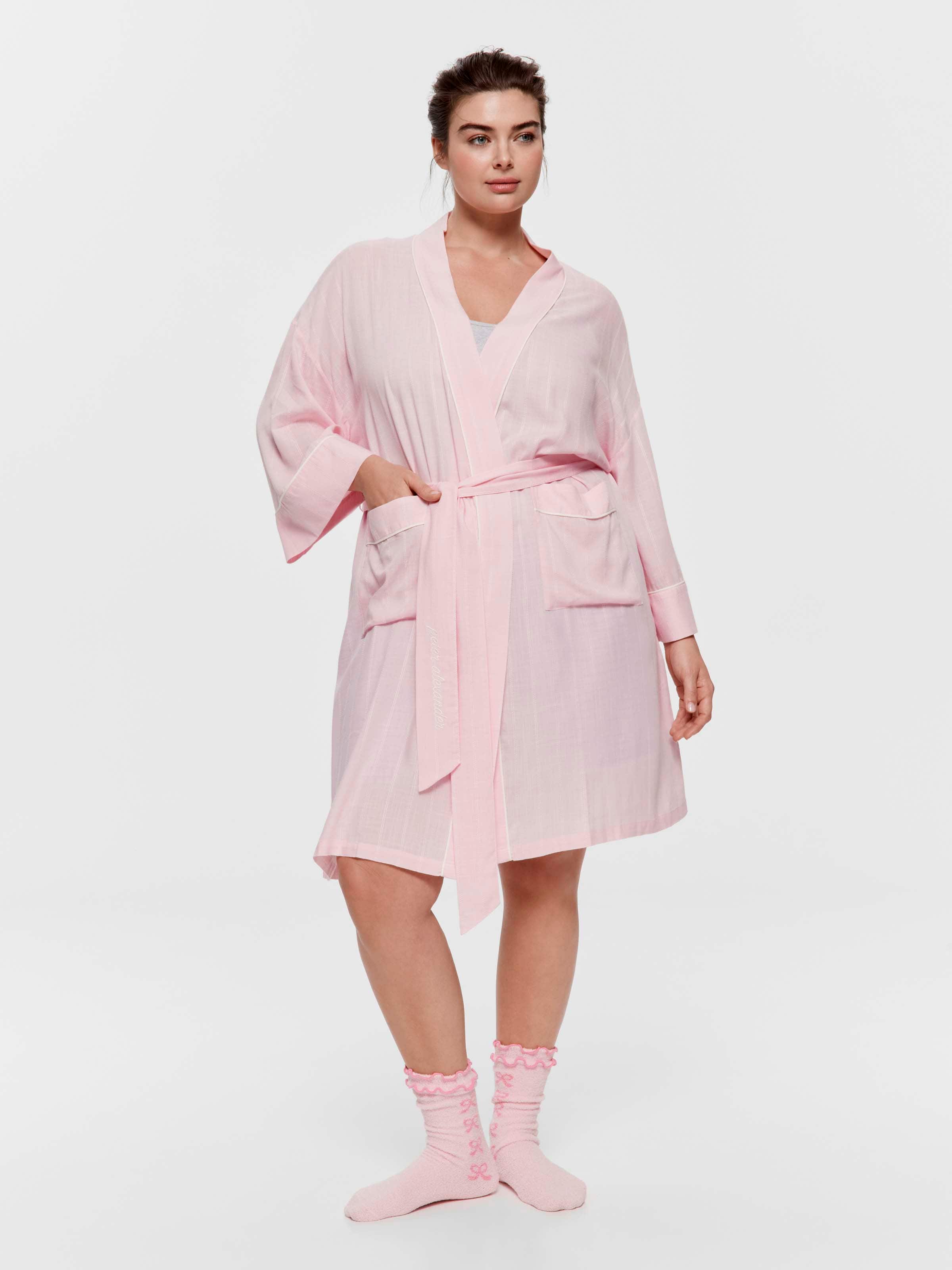 P.A. Plus Pink Textured Stripe Kimono Gown