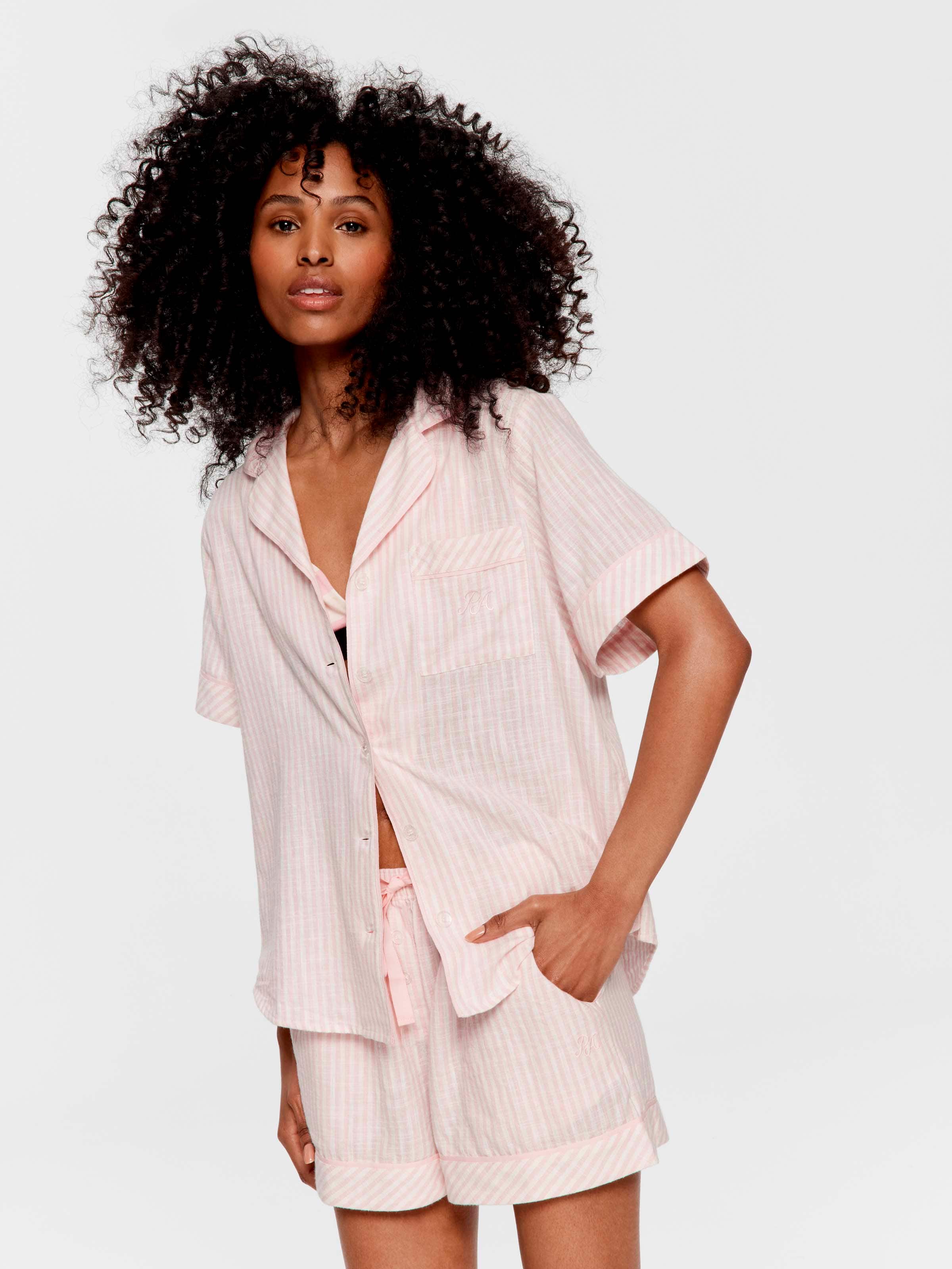 Pink Classic Stripe 100% Cotton Short Sleeve Shirt