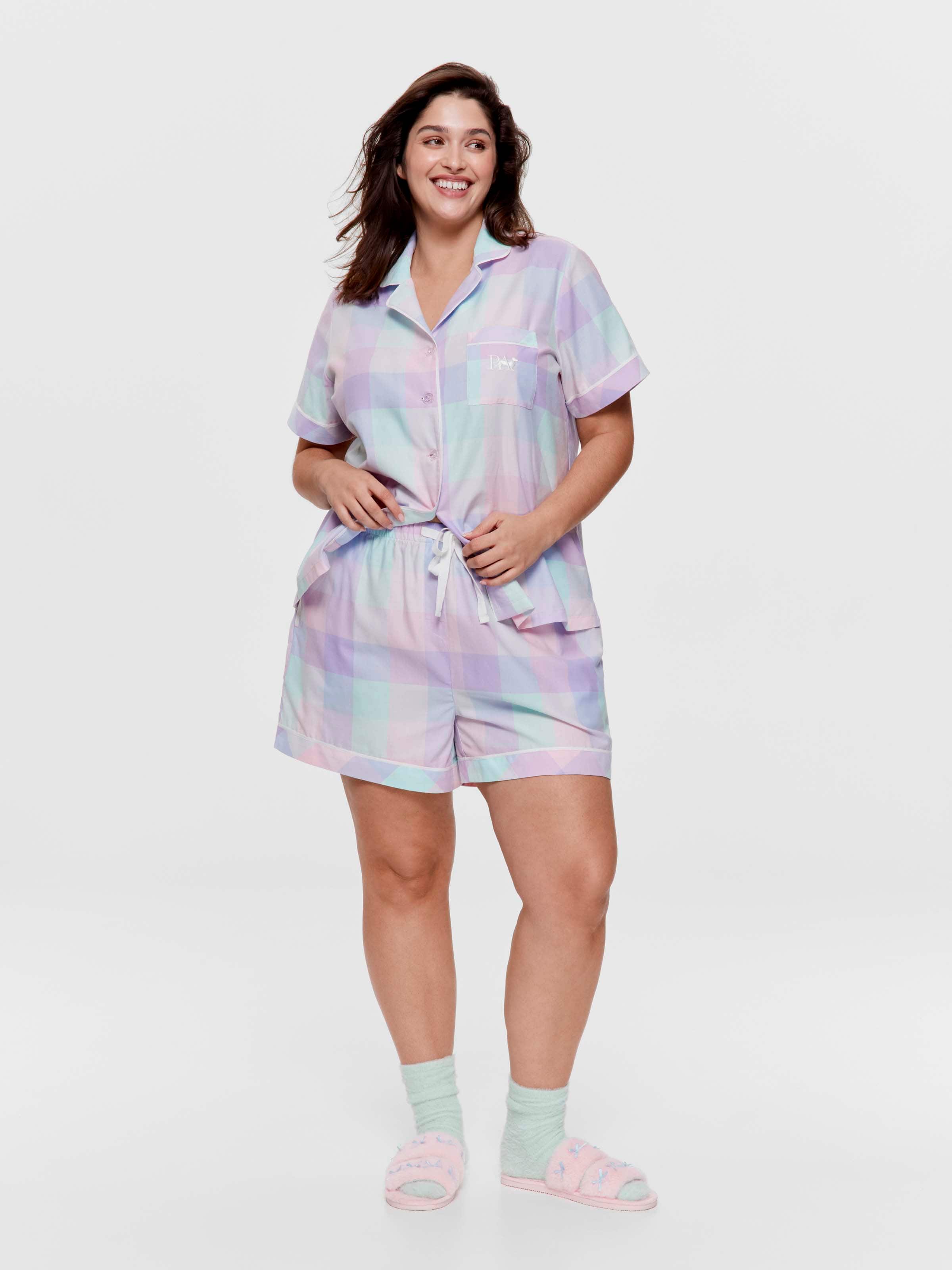 P.A. Plus Bedtime Stories Buffalo Check 100% Cotton Boxed Shortie Pj Set