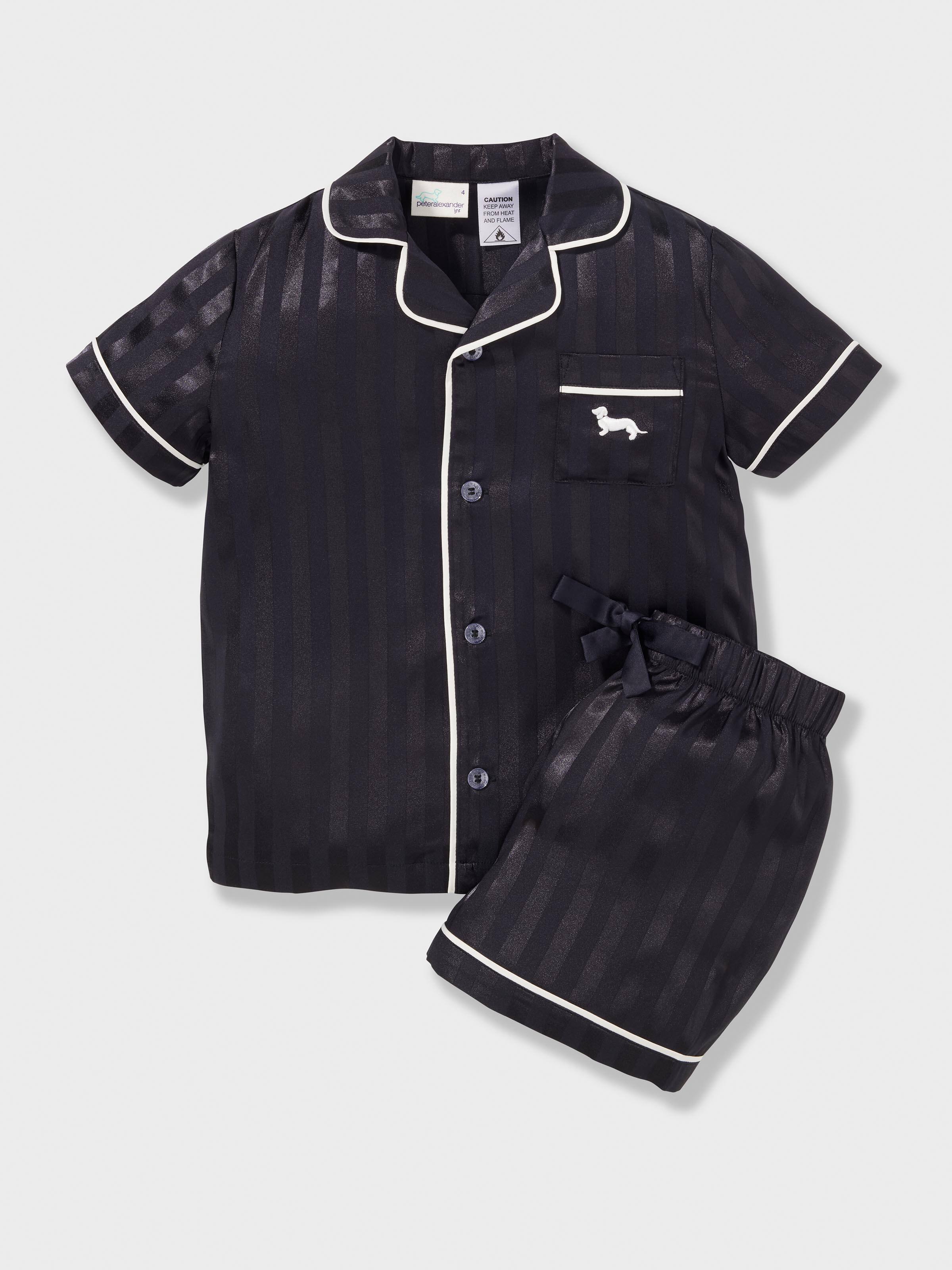 Kids Black Stripe Classic Shortie Pj Set