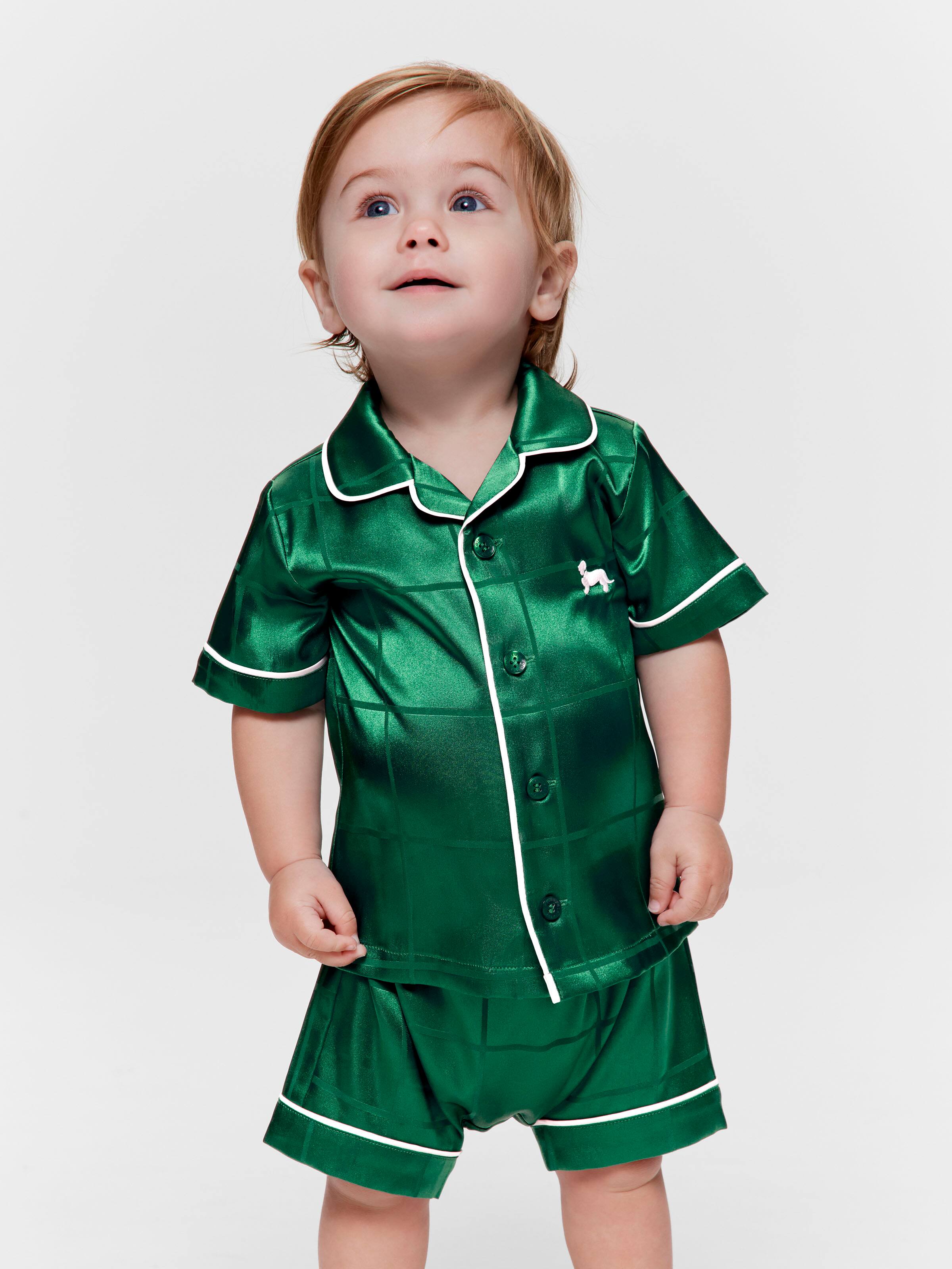 Baby Green Check Satin Classic Short Pj Set
