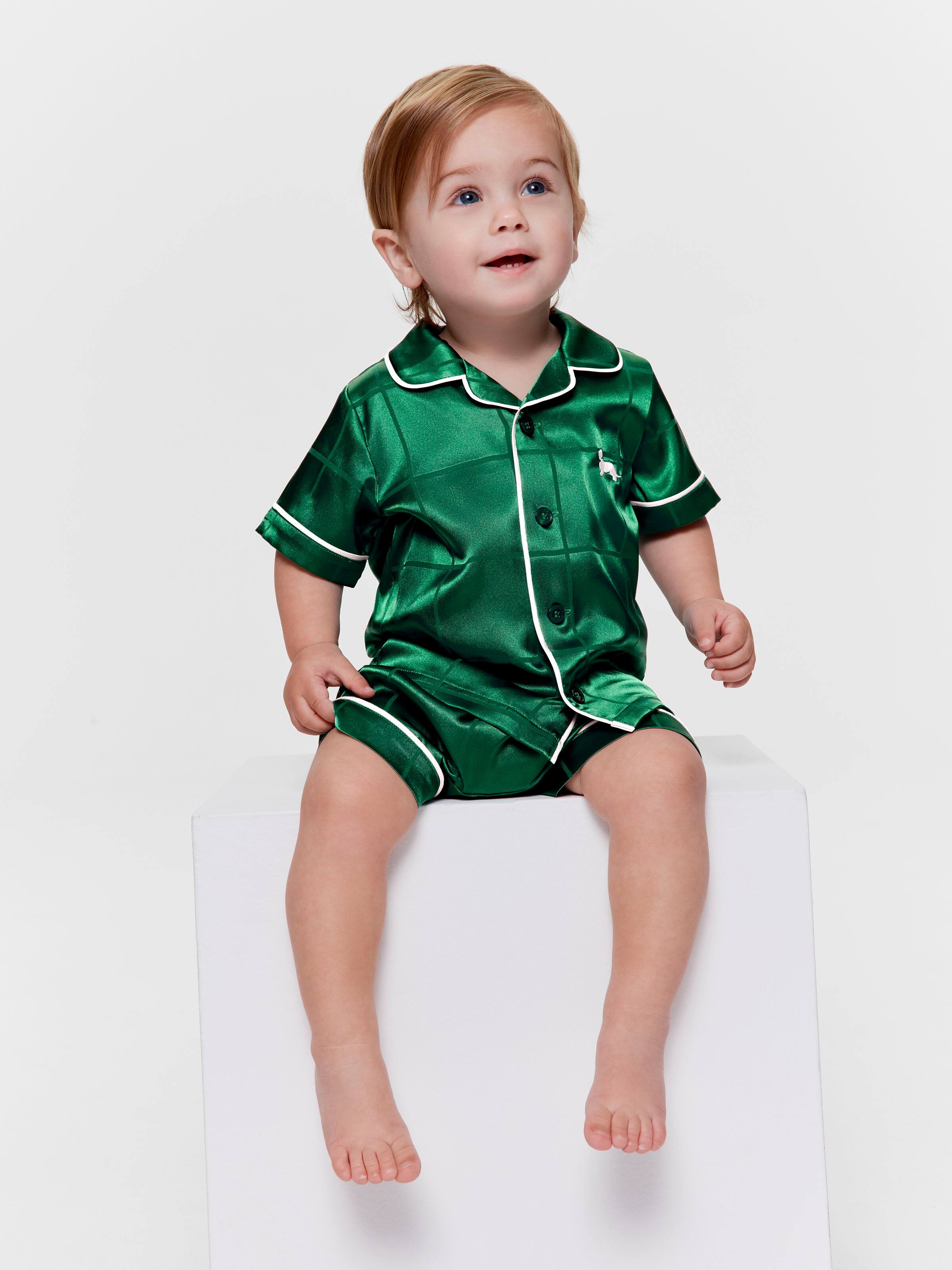 Baby Green Check Satin Classic Short Pj Set