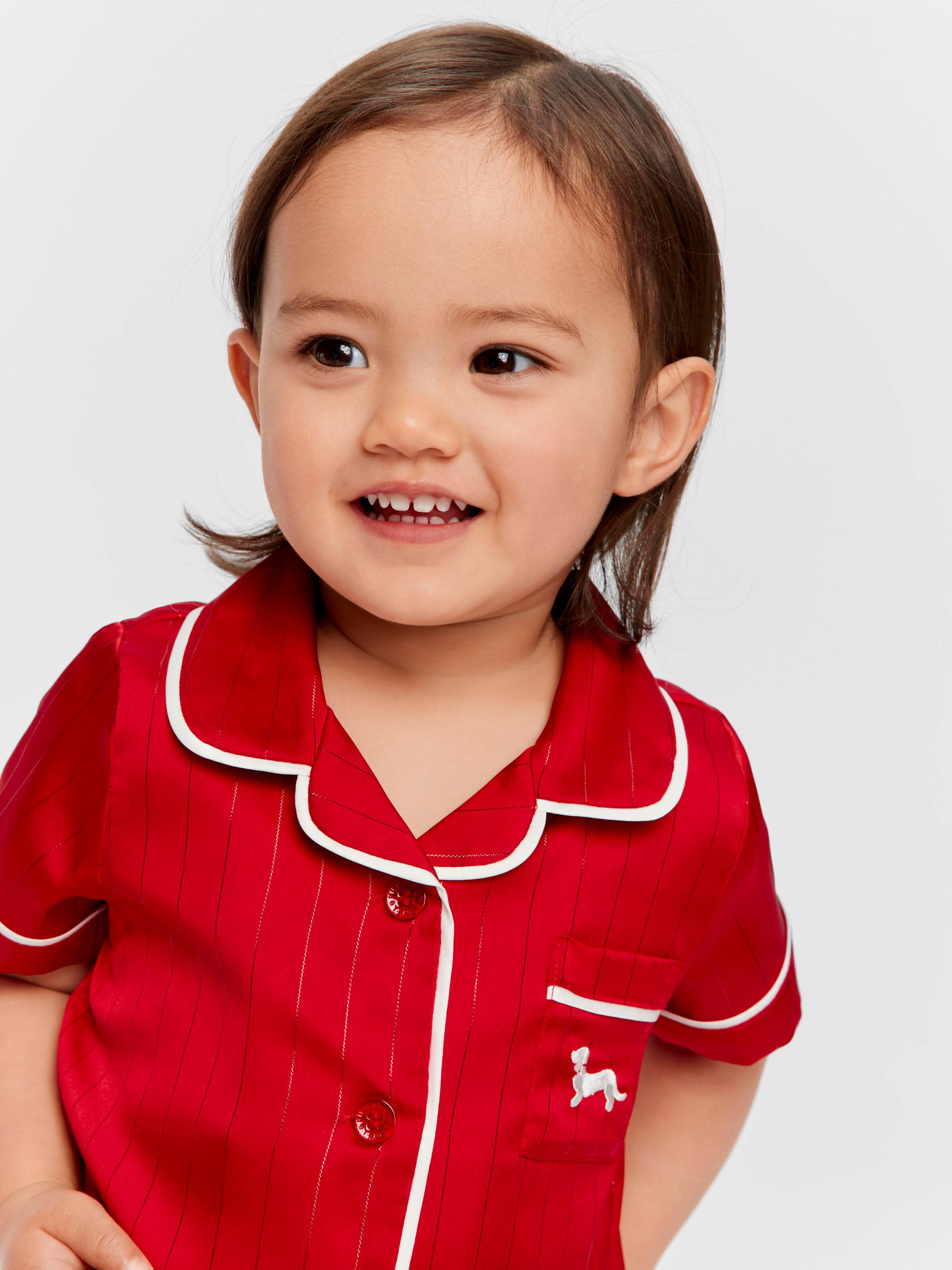 Baby Red Lurex Satin Classic Short Pj Set