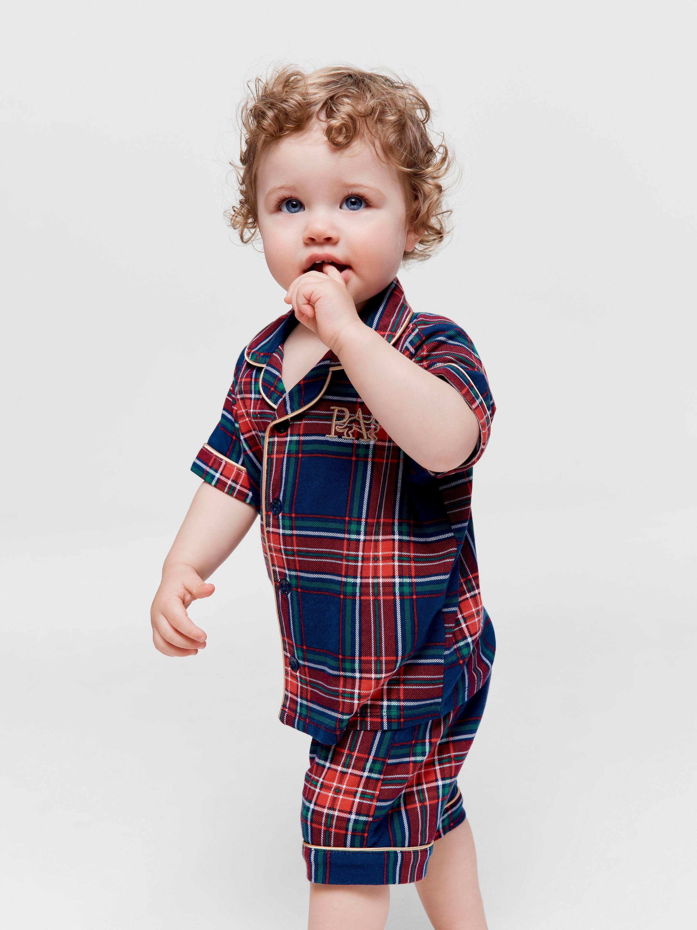 Baby Navy Tartan Bamboo Blend Classic Short Pj Set