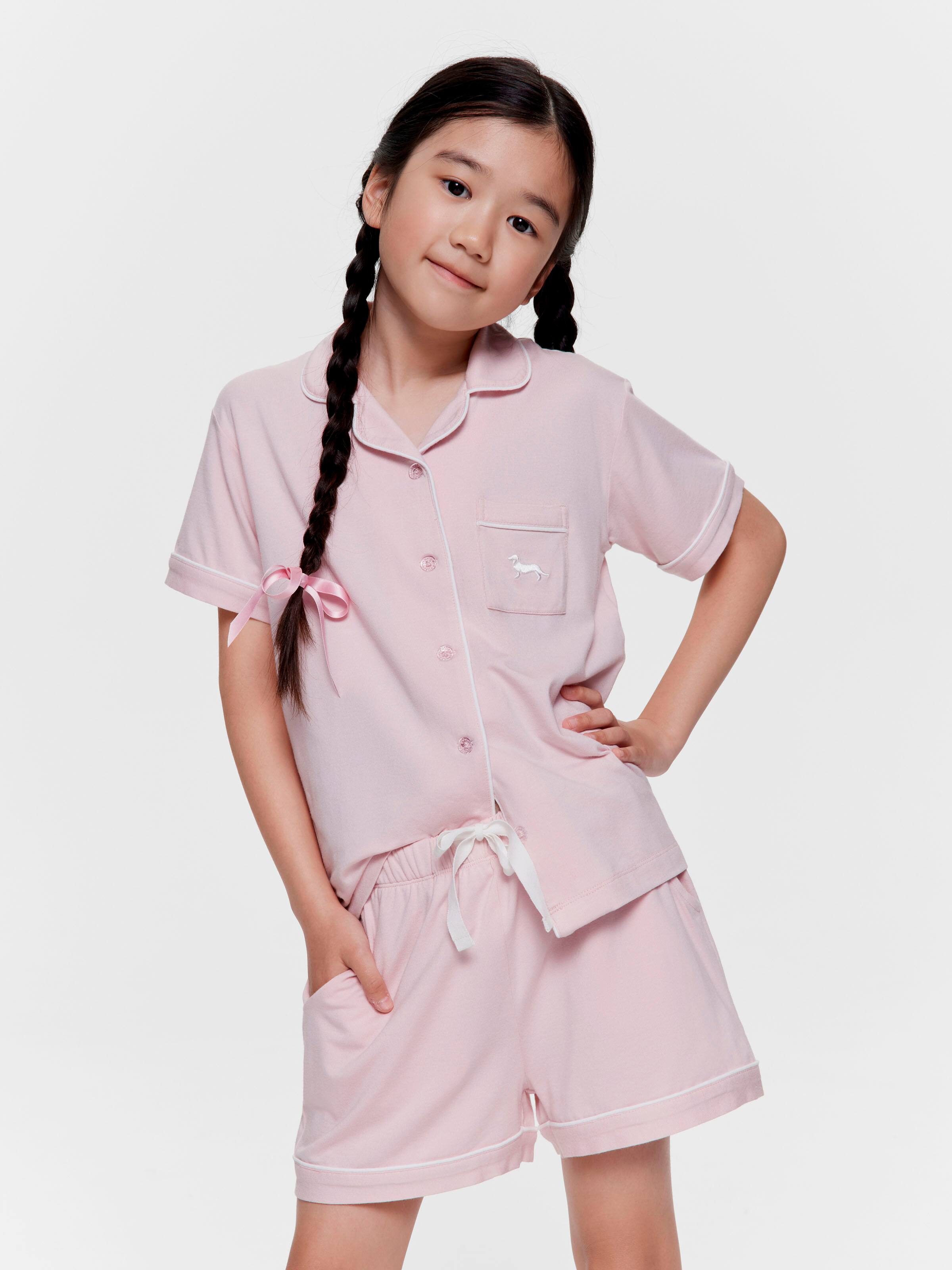 Girls Pink Bamboo Shortie Pj Set