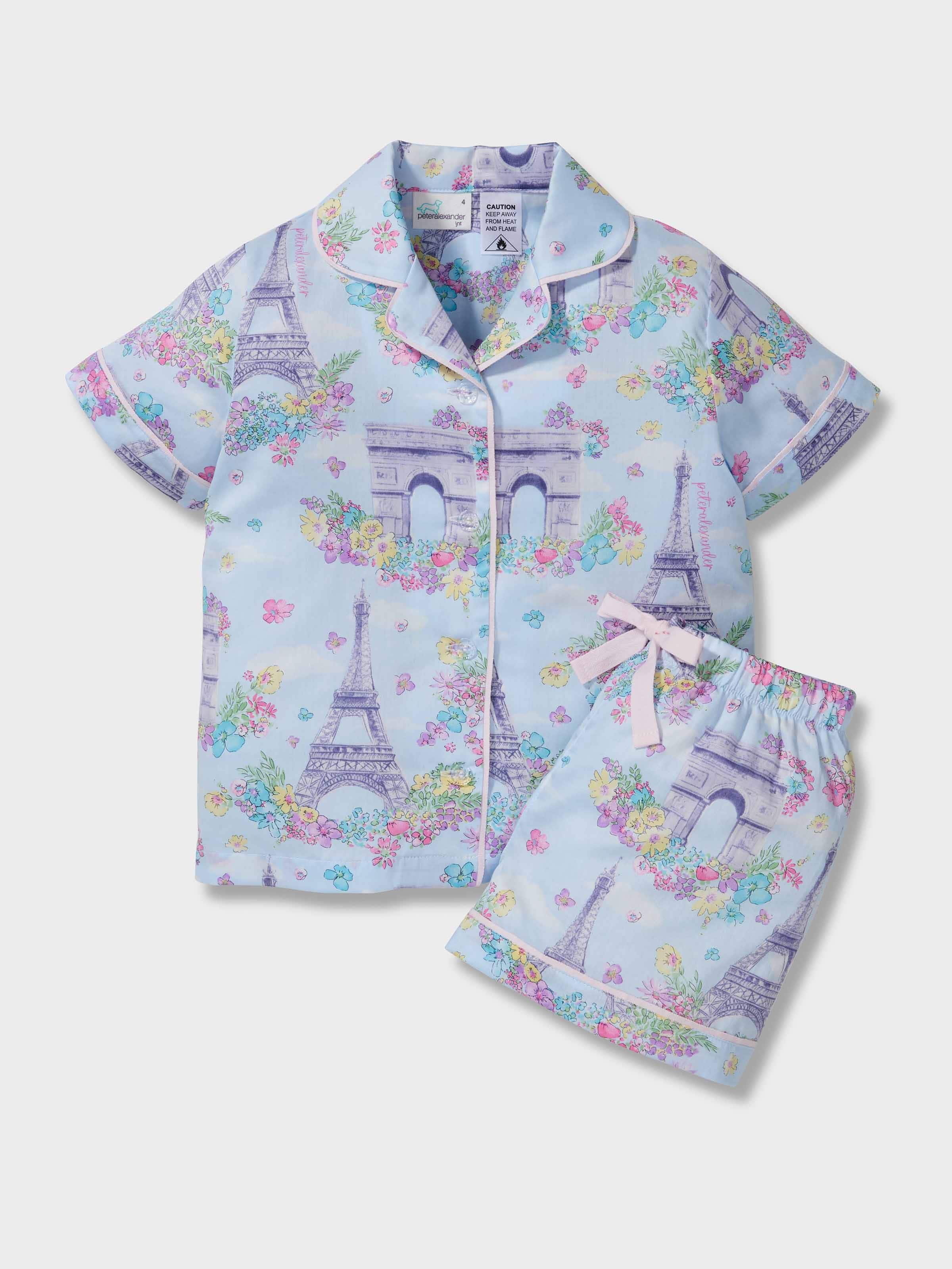 Girls Paris Watercolour 100% Cotton Shortie Pj Set