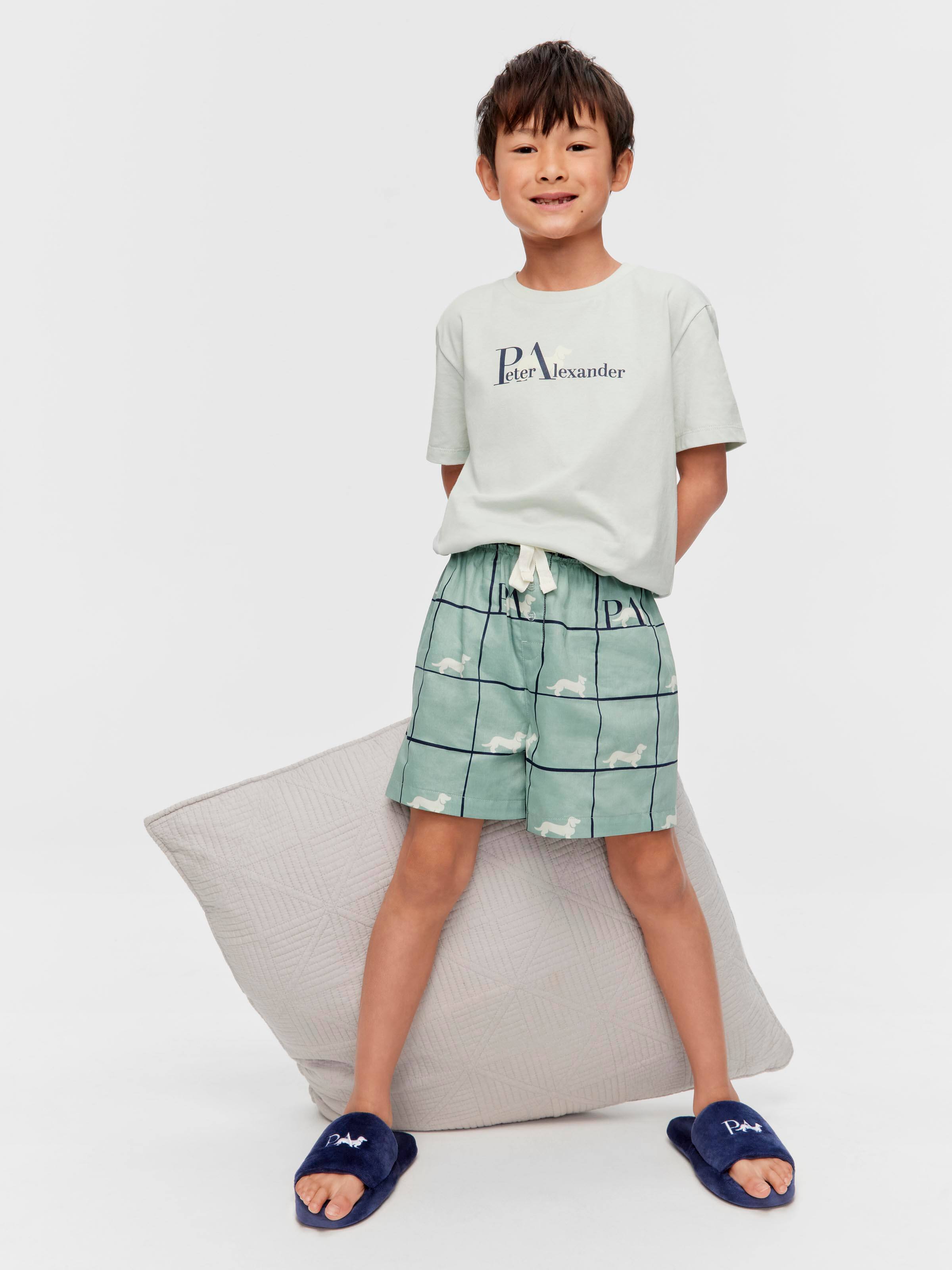 Jnr Boys Windowpane Penny Check 100% Cotton Short Pj Set