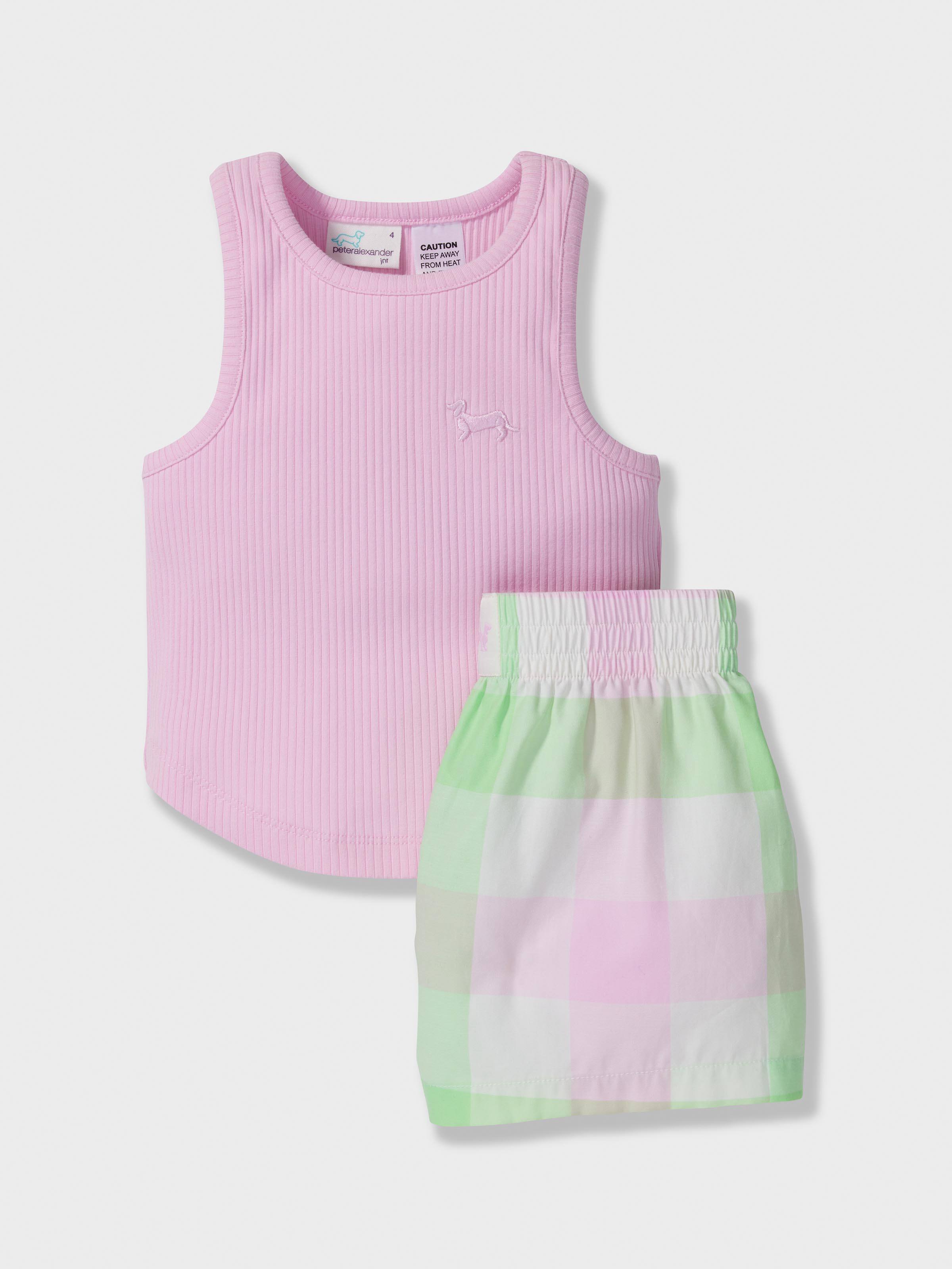 Jnr Girls Pink Buffalo Check Short Pj Set