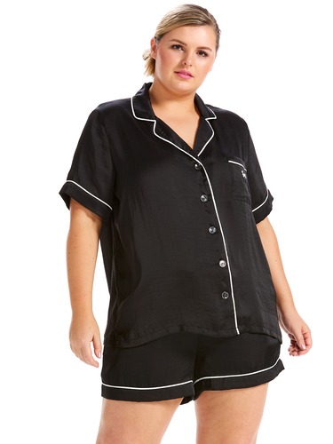 P.A. Plus Black Chic Poly Satin Pj Set