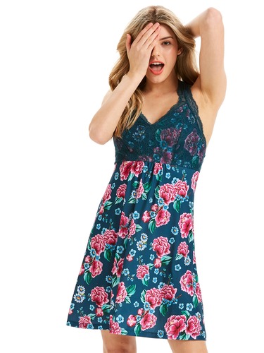 Navy Rose Lace Bust Slinky