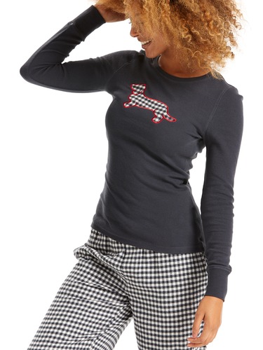 Gingham Penny Long Sleeve Waffle Top