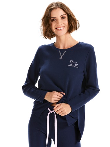 Navy Waffle Long Sleeve Top