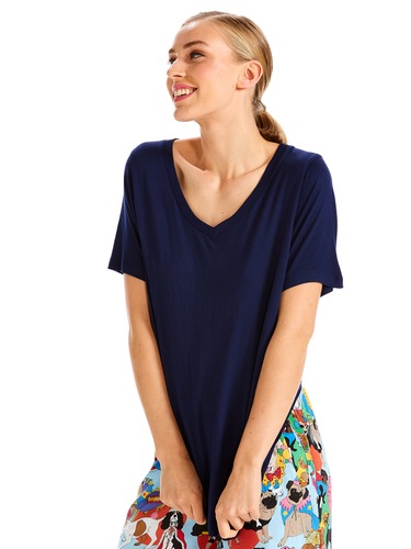 Navy Classic V Neck Tee
