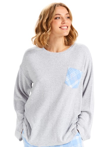 Check Pocket Waffle Long Sleeve Top